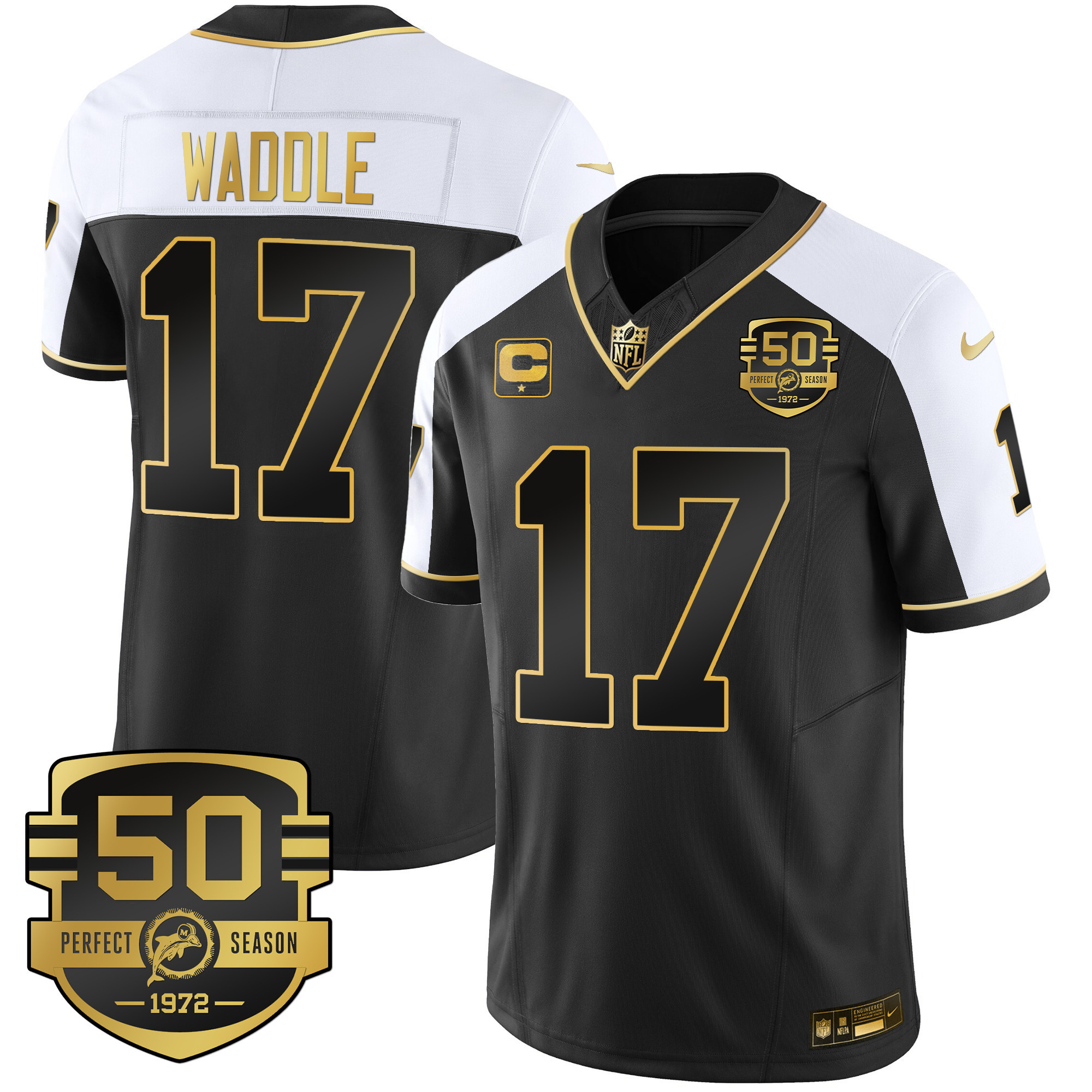 Jaylen Waddle Men's Miami Dolphins Throwback Gold Vapor Alternate Jersey - All Stitched 