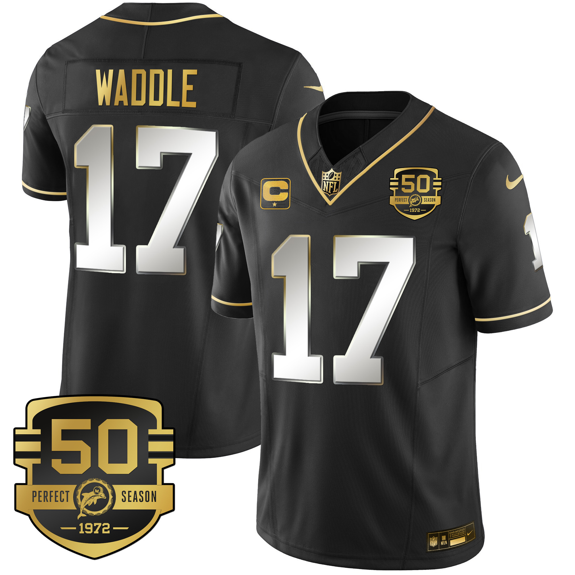 Jaylen Waddle Men's Miami Dolphins Throwback Gold Vapor Black Limited Jersey - All Stitched 