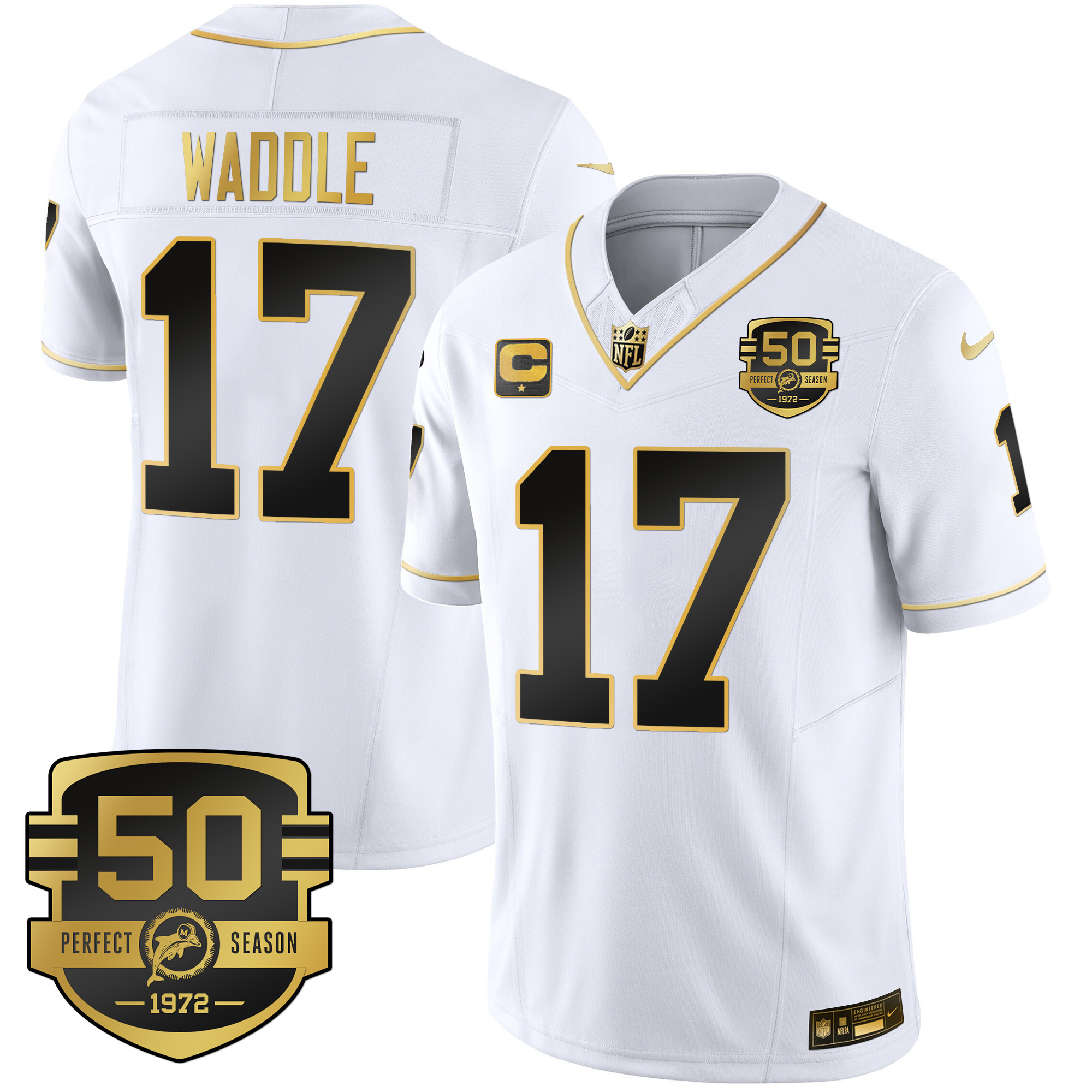 Jaylen Waddle Men's Miami Dolphins Throwback Gold Vapor White Gold Jersey - All Stitched 