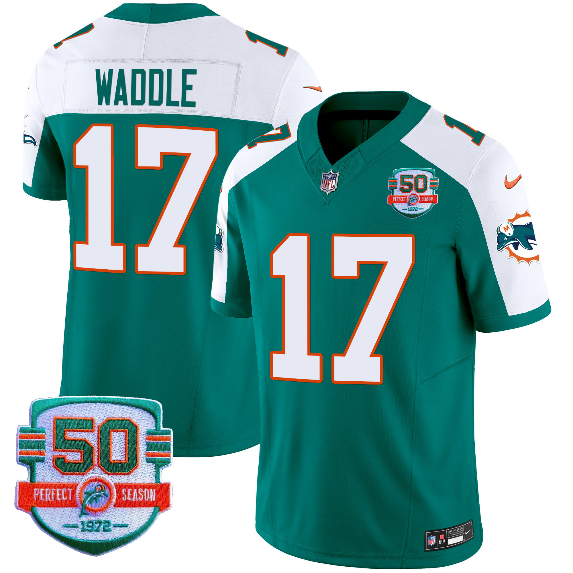 Jaylen Waddle Men's Miami Dolphins Throwback Vapor Aqua Alternate Jersey - All Stitched 