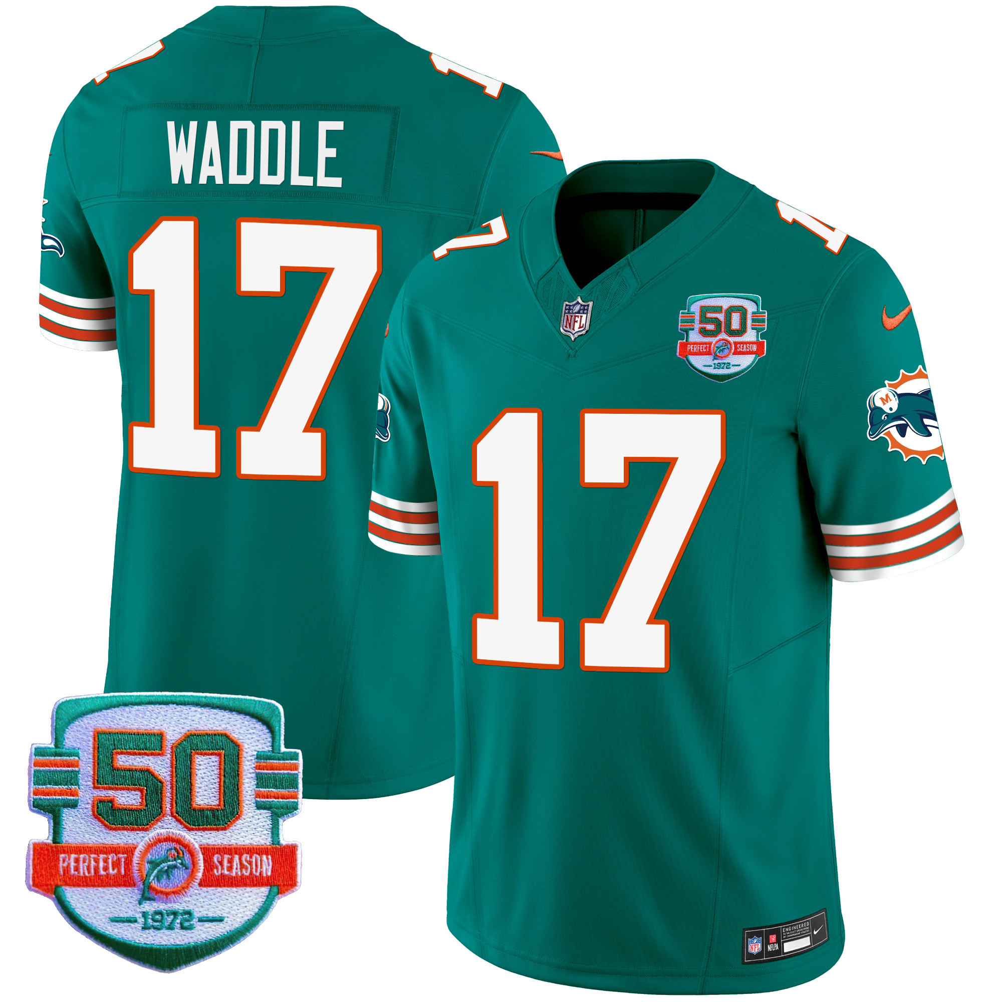 Jaylen Waddle Men's Miami Dolphins Throwback Vapor Aqua Jersey - All Stitched 