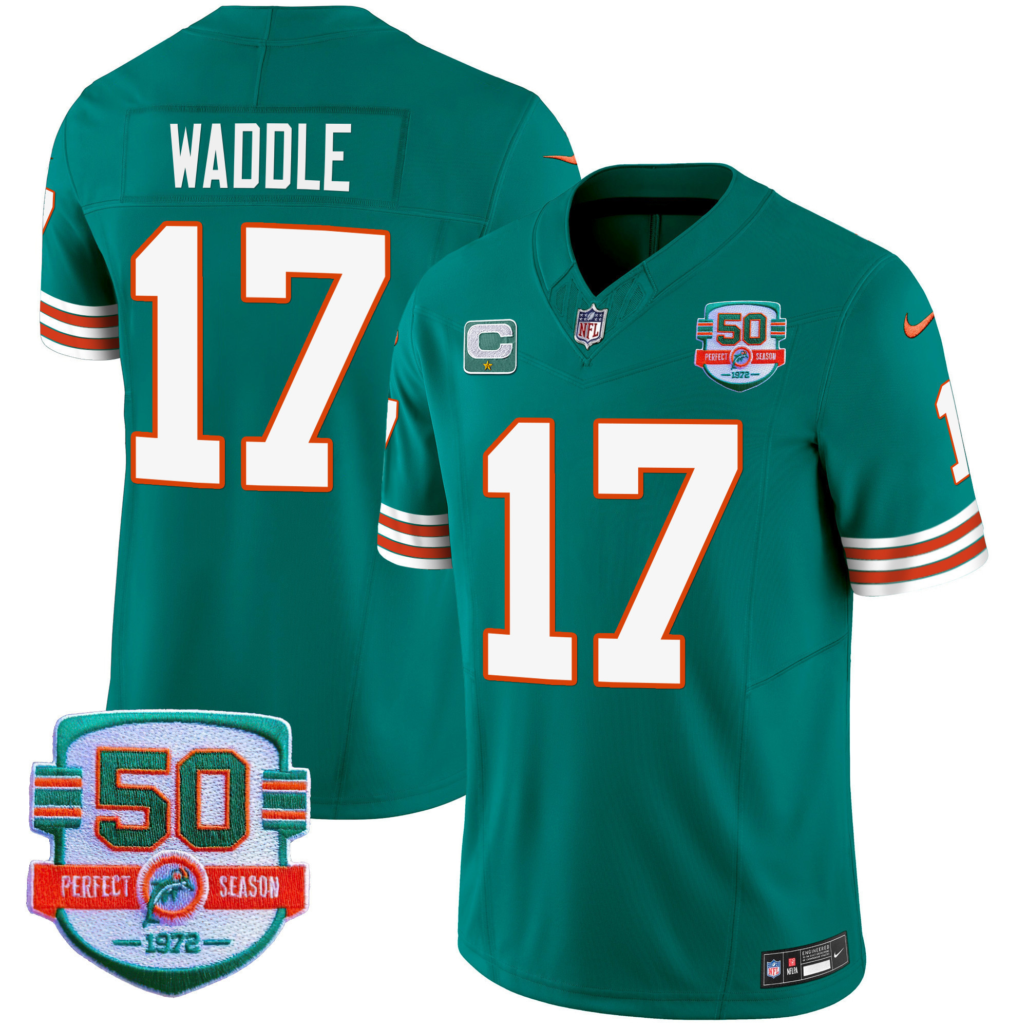 Jaylen Waddle Men's Miami Dolphins Throwback Vapor Aqua Jersey - All Stitched 