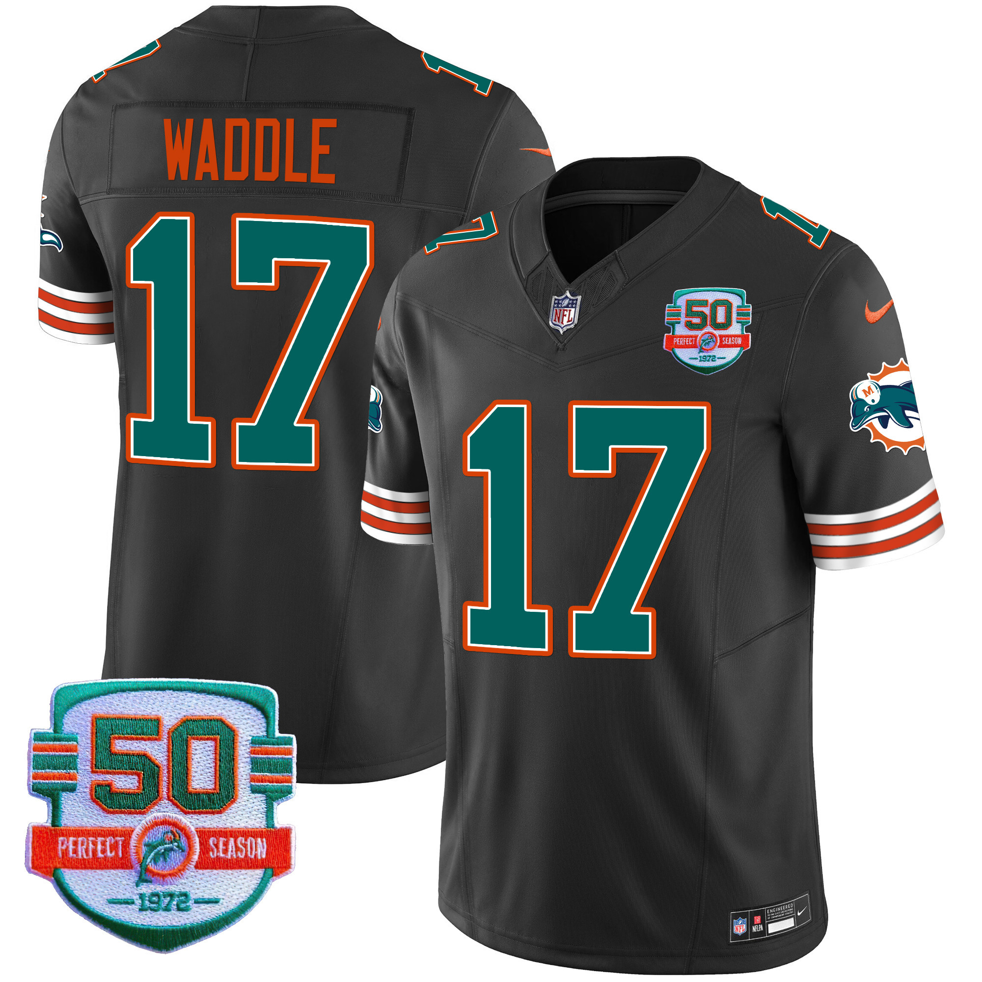 Jaylen Waddle Men's Miami Dolphins Throwback Vapor Black Jersey - All Stitched 