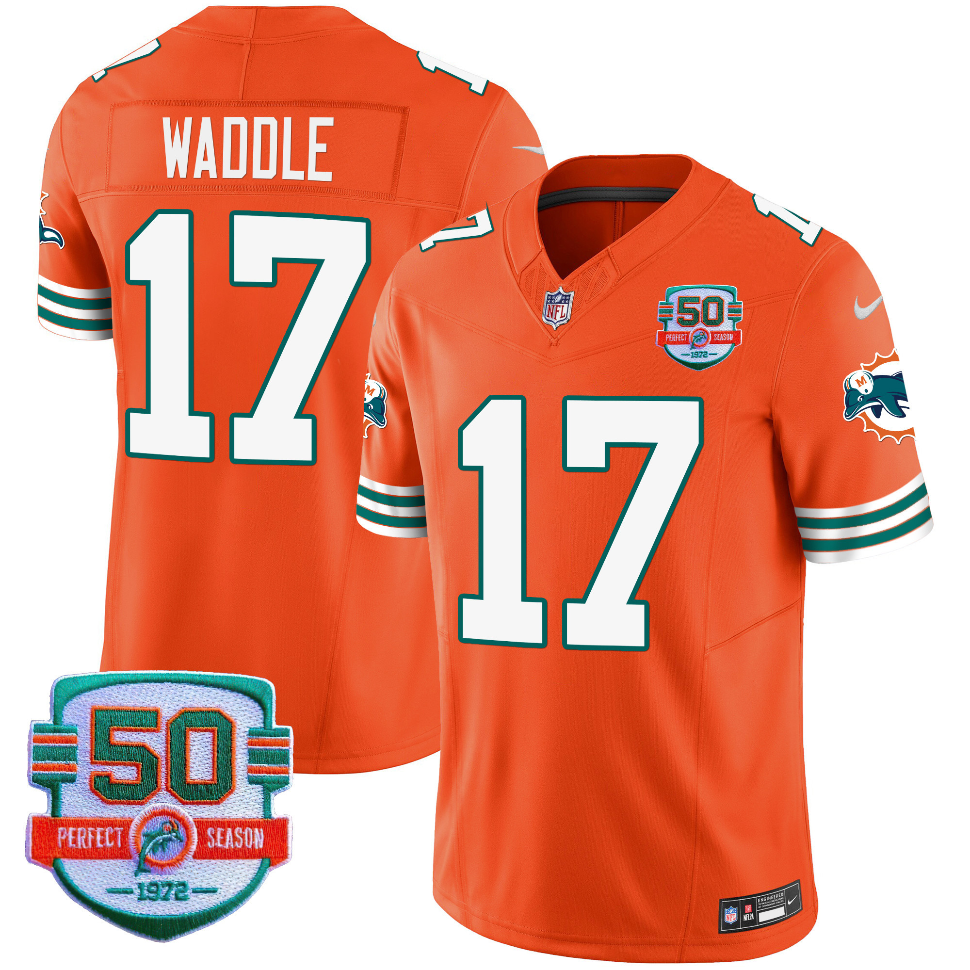 Jaylen Waddle Men's Miami Dolphins Throwback Vapor Orange Jersey - All Stitched 