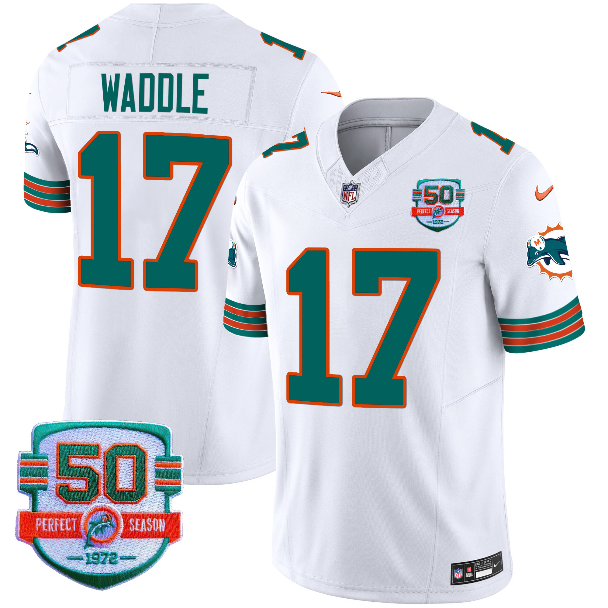 Jaylen Waddle Men's Miami Dolphins Throwback Vapor White Jersey - All Stitched 