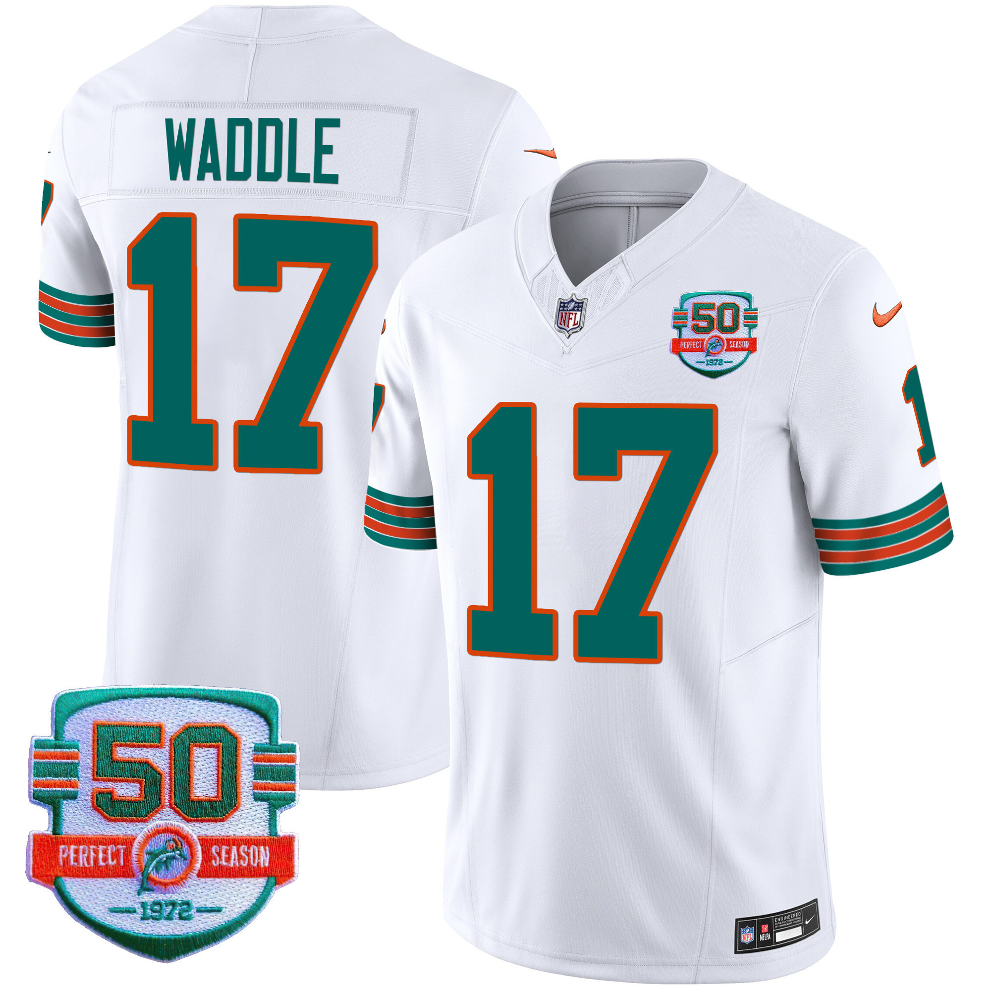 Jaylen Waddle Men's Miami Dolphins Throwback Vapor White Jersey - All Stitched 