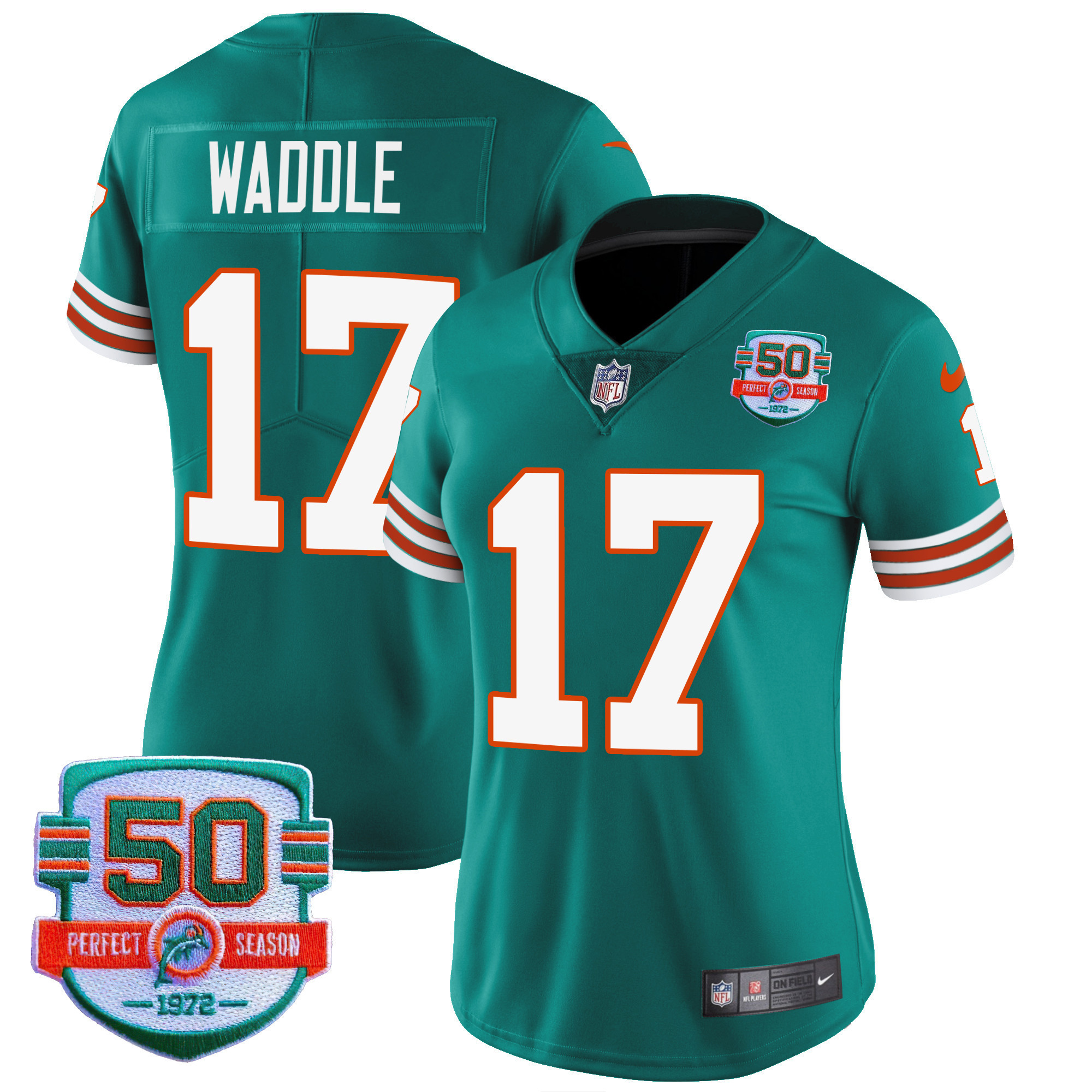 Jaylen Waddle Women's Miami Dolphins Throwback Vapor Aqua Jersey - All Stitched 