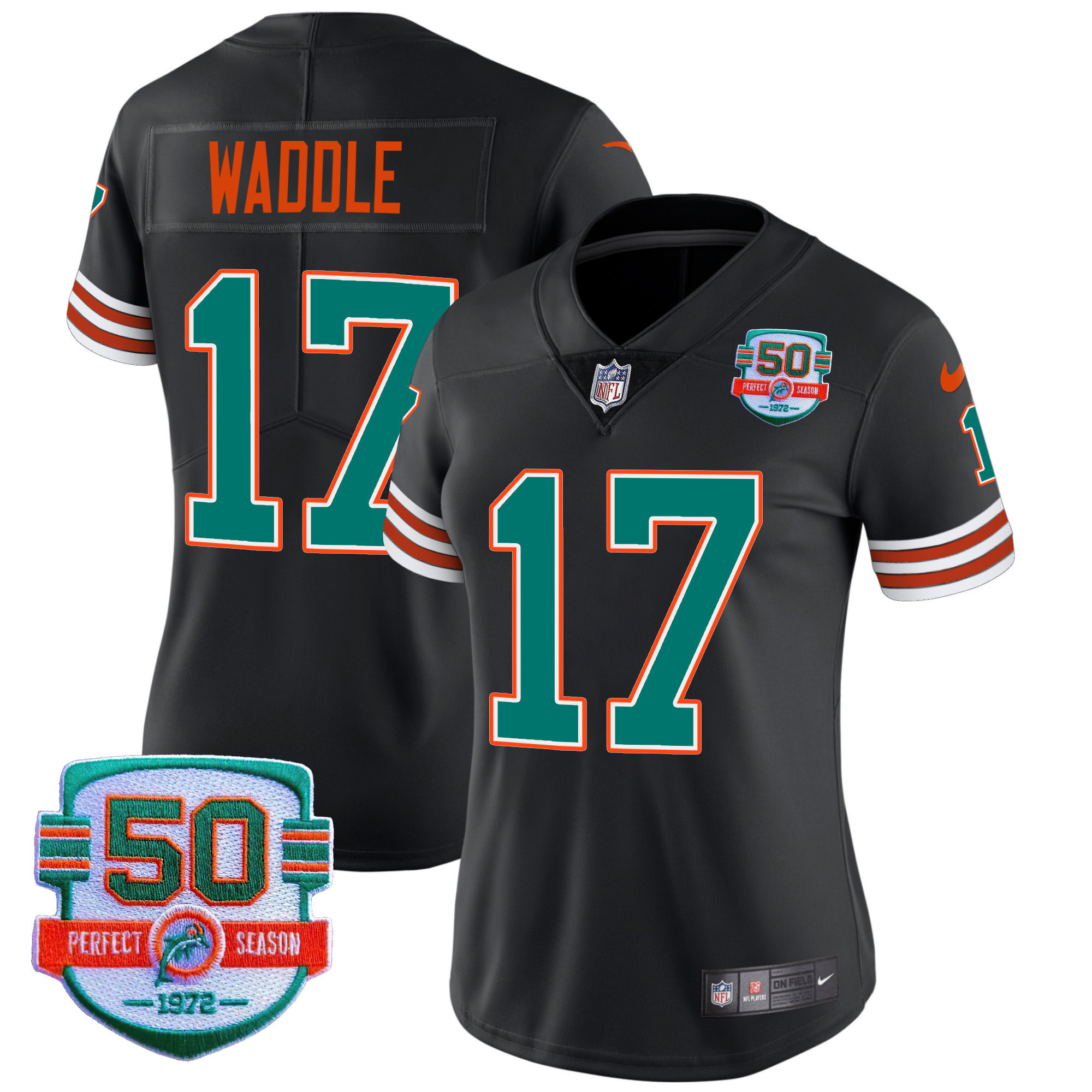 Jaylen Waddle Women's Miami Dolphins Throwback Vapor Black Jersey - All Stitched 