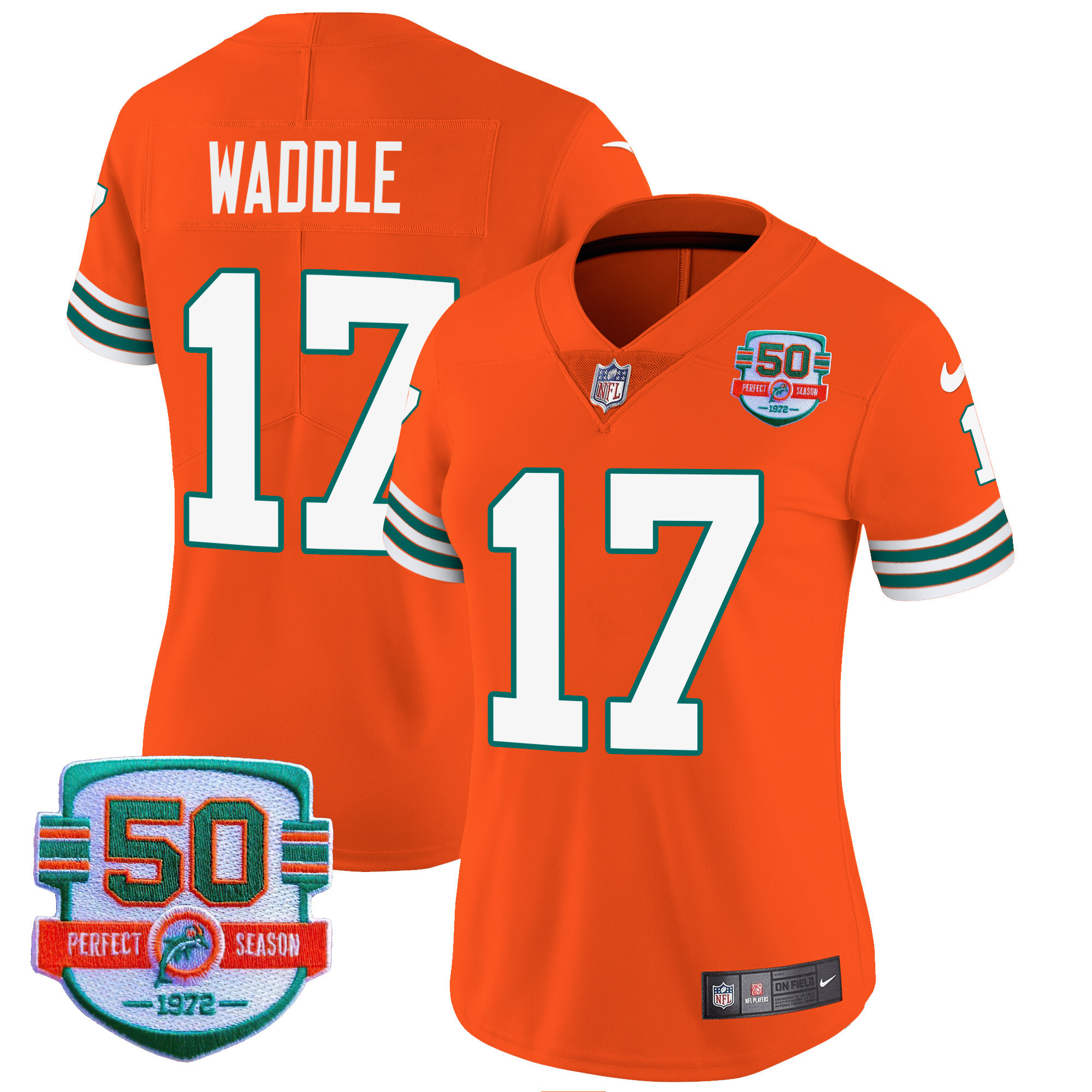 Jaylen Waddle Women's Miami Dolphins Throwback Vapor Orange Jersey - All Stitched 