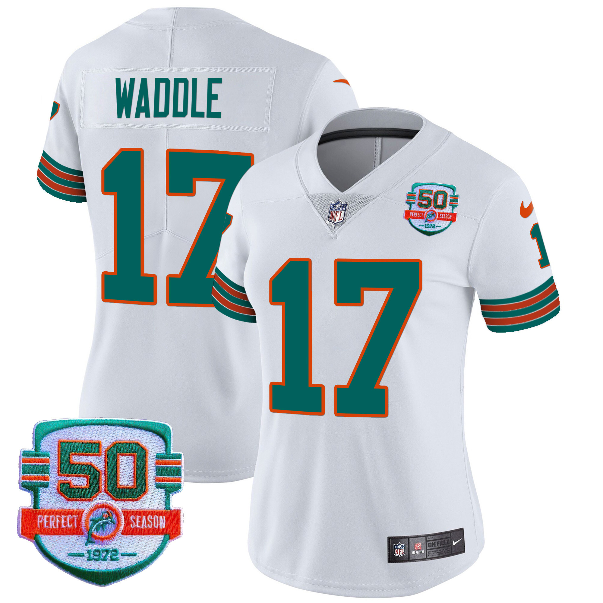 Jaylen Waddle Women's Miami Dolphins Throwback Vapor White Jersey - All Stitched 