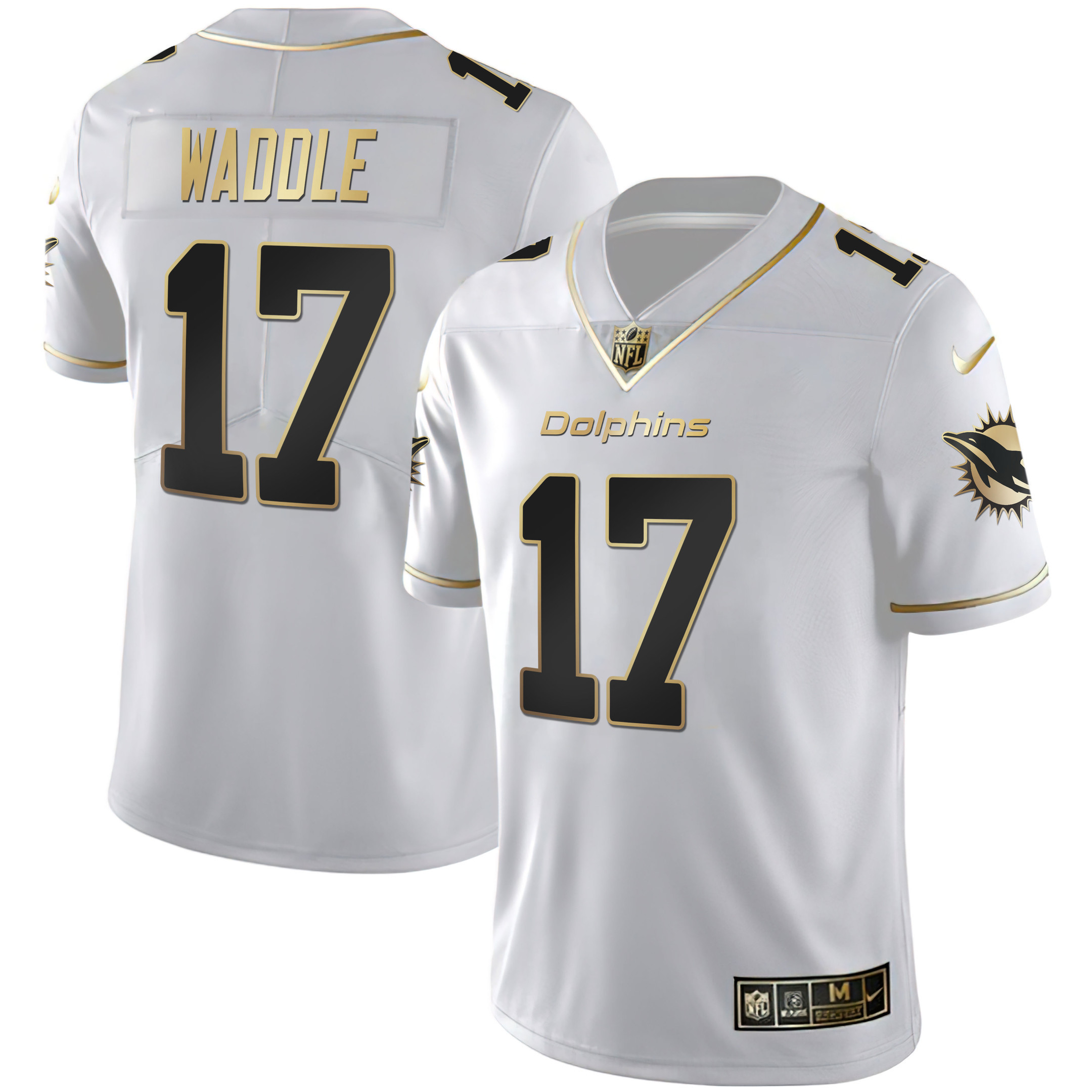 Jaylen Waddle Women's Miami Dolphins White Gold & Black Gold White Gold Jersey - All Stitched 