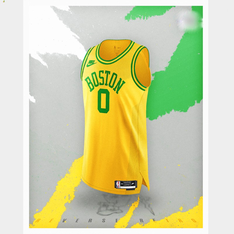 Jayson Tatum Boston Celtics Yellow #0 Jersey NBA Reverse Retro