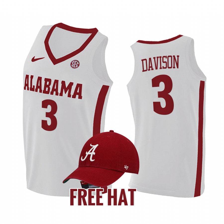 JD Davison Alabama Crimson Tide White Jersey 2021-22 College Free Hat