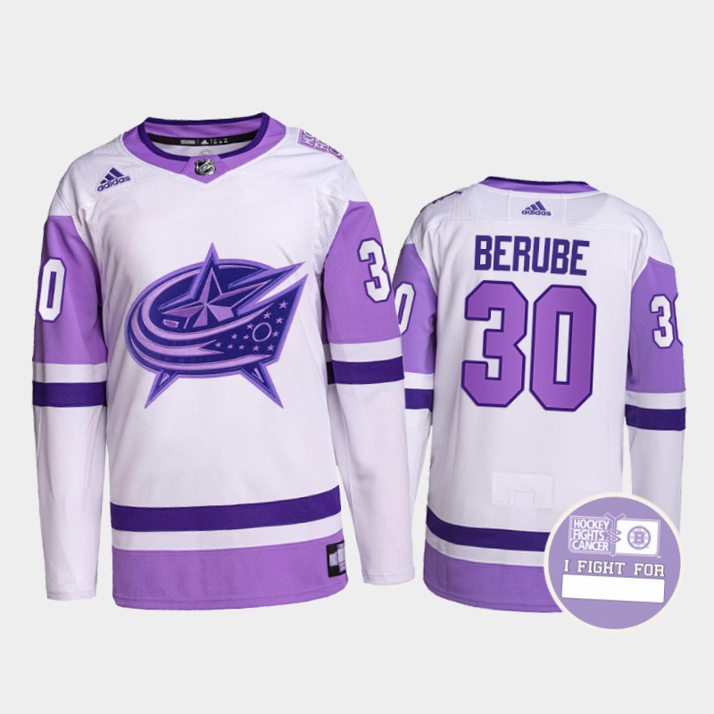Jean-Francois Berube Columbus Blue Jackets Fights Cancer Jersey Purple White #30 Pro