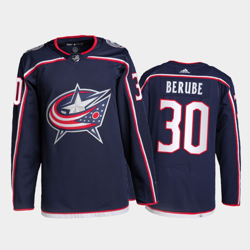 Jean-Francois Berube Columbus Blue Jackets Home Jersey 2022 Navy #30 Primegreen Uniform