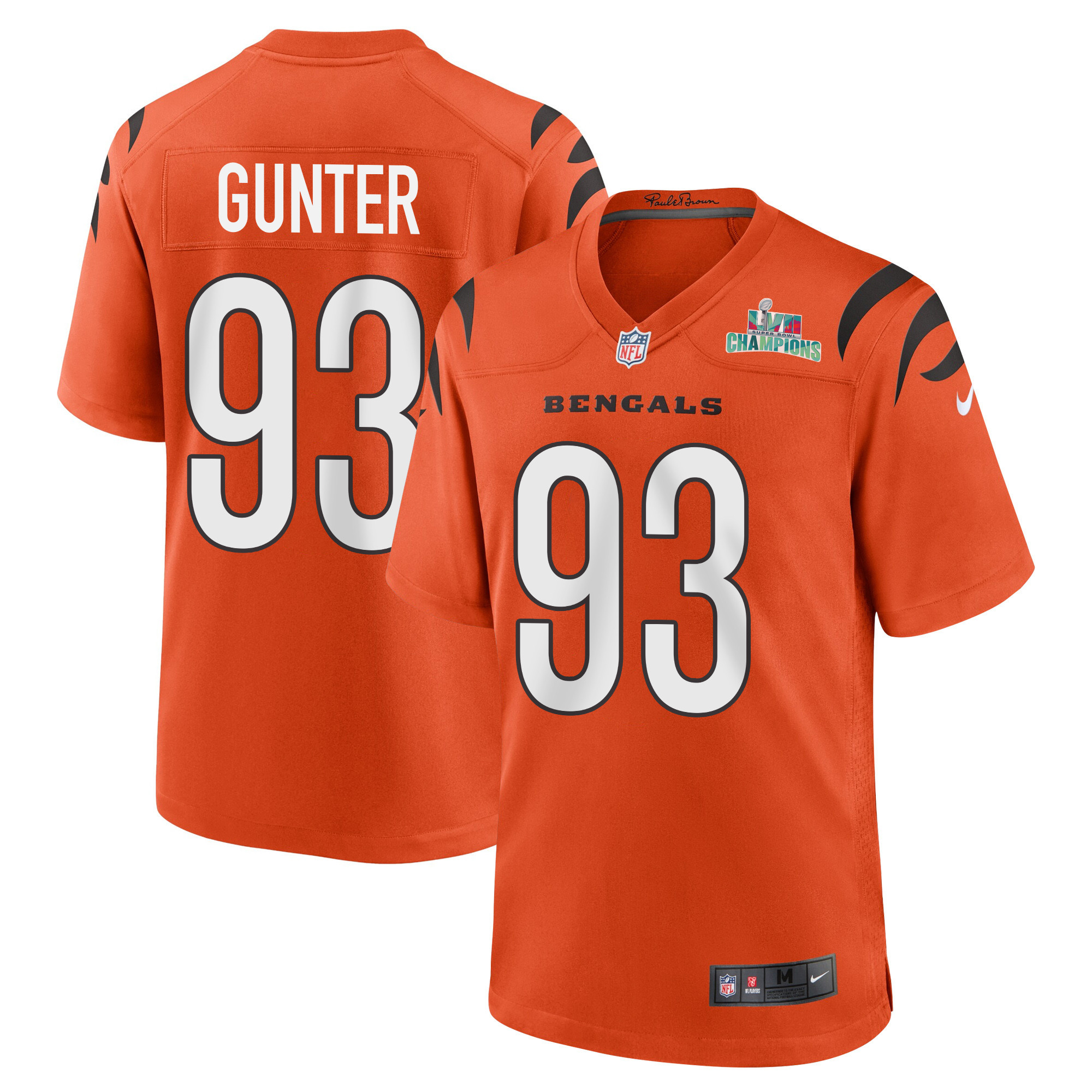 Jeff Gunter 93 Cincinnati Bengals Super Bowl LVII Champions Men Alternate Game Stitched Jersey – Orange
