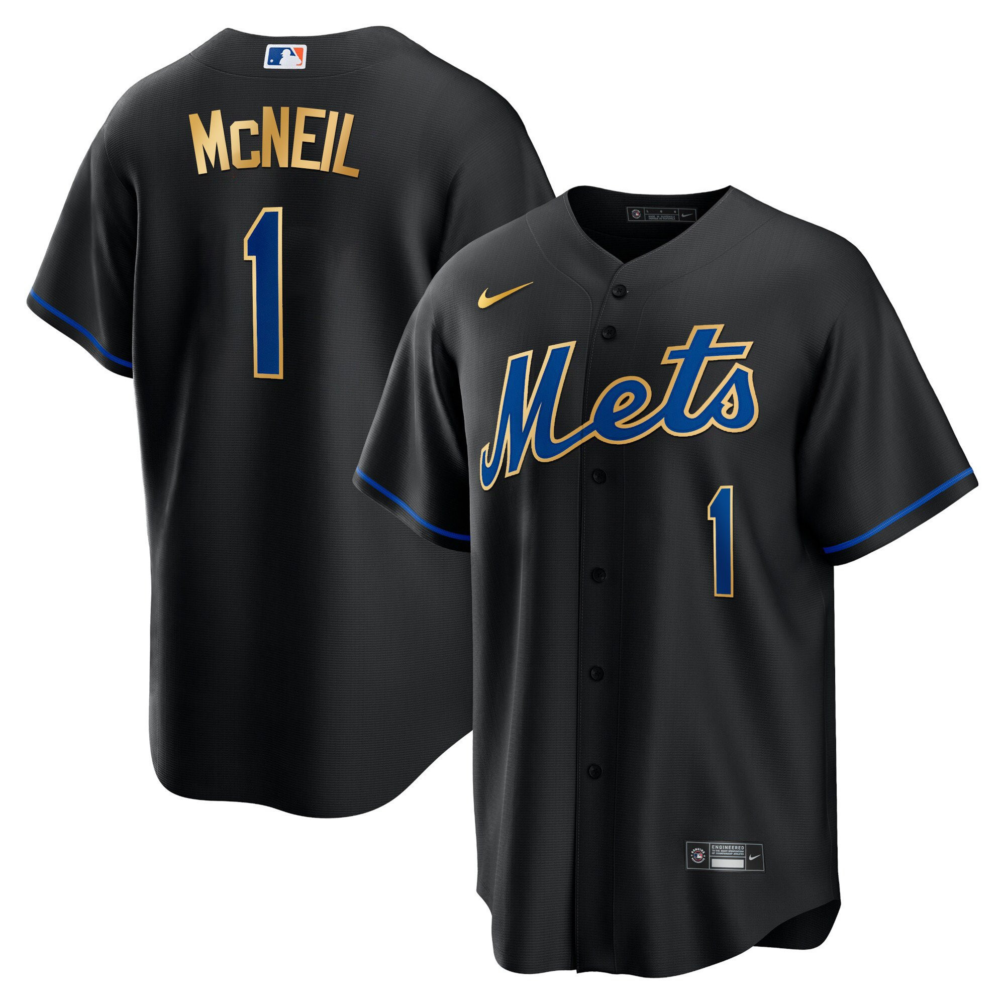 Jeff McNeil Men's New York Mets Gold Trim Cool Black Jersey - All Stitched