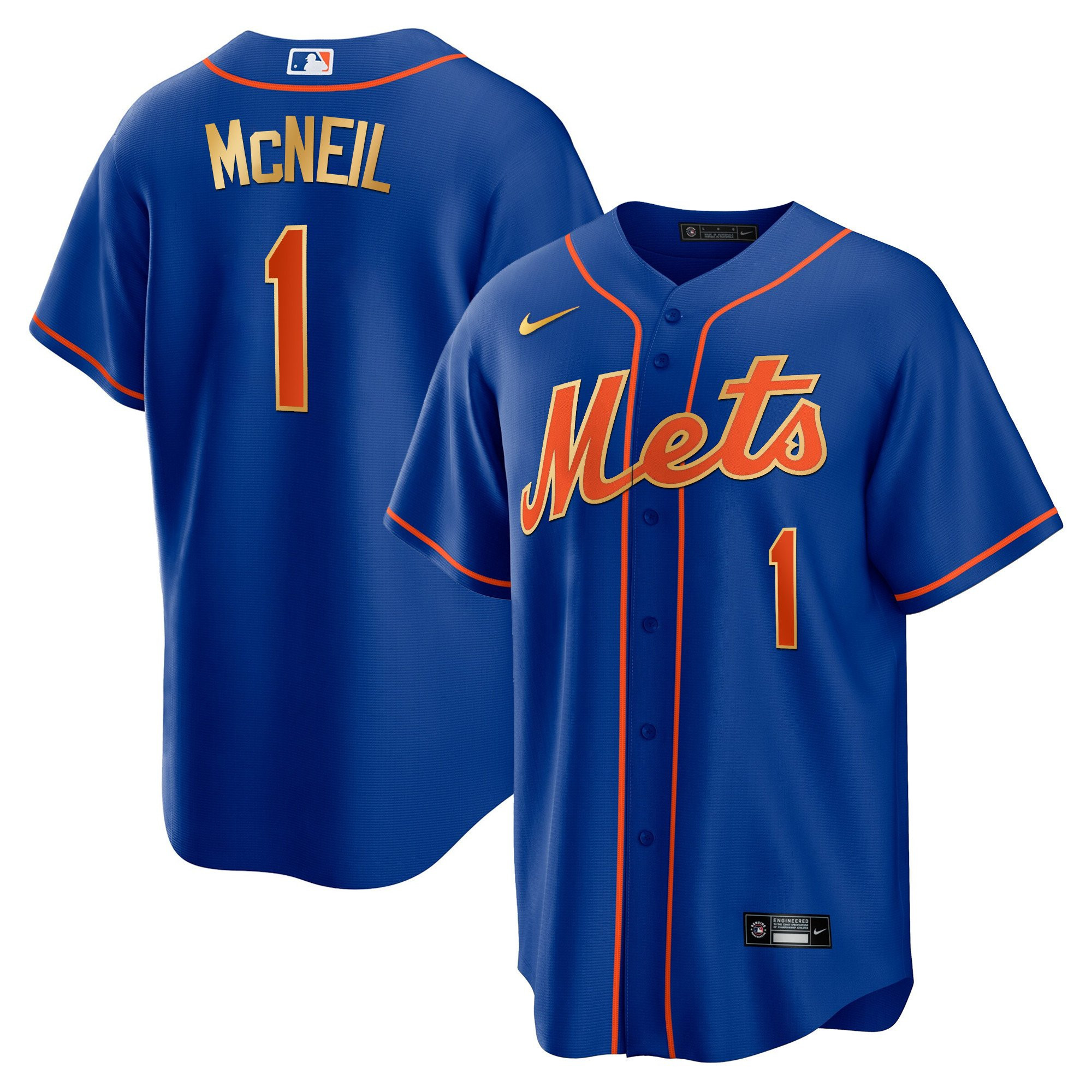 Jeff McNeil Men's New York Mets Gold Trim Cool Navy Jersey - All Stitched