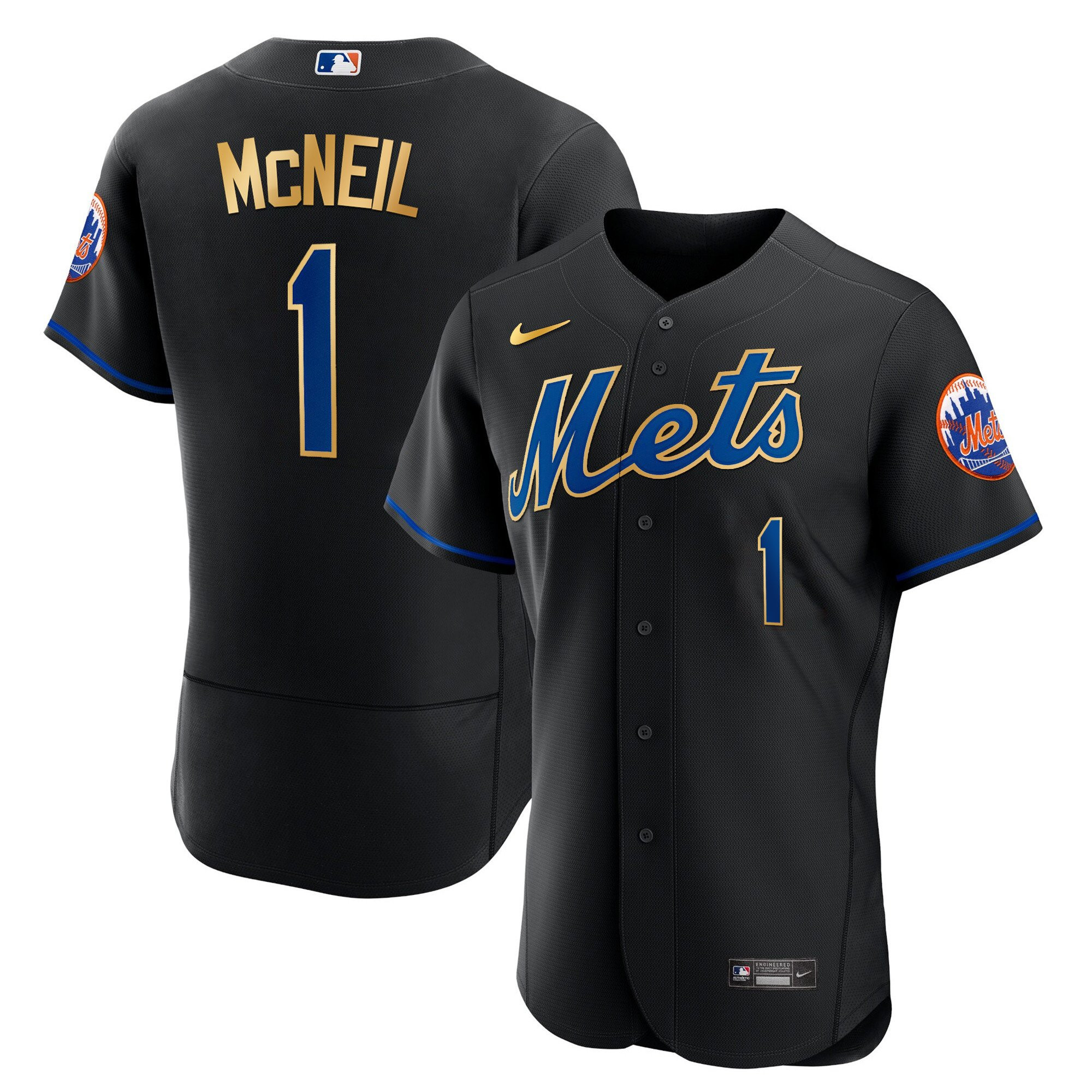 Jeff McNeil Men's New York Mets Gold Trim Flex Black Jersey - All Stitched