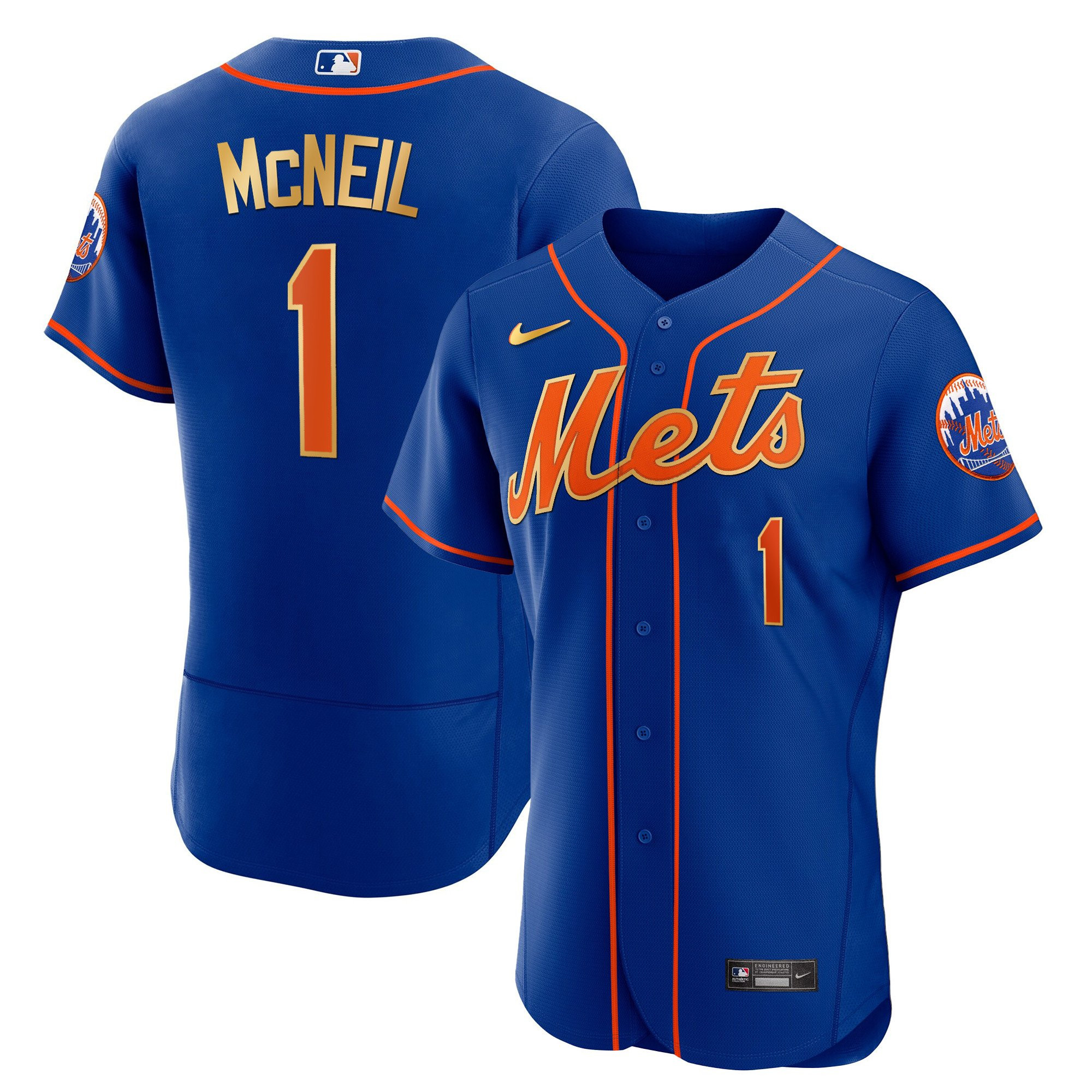 Jeff McNeil Men's New York Mets Gold Trim Flex Navy Jersey - All Stitched