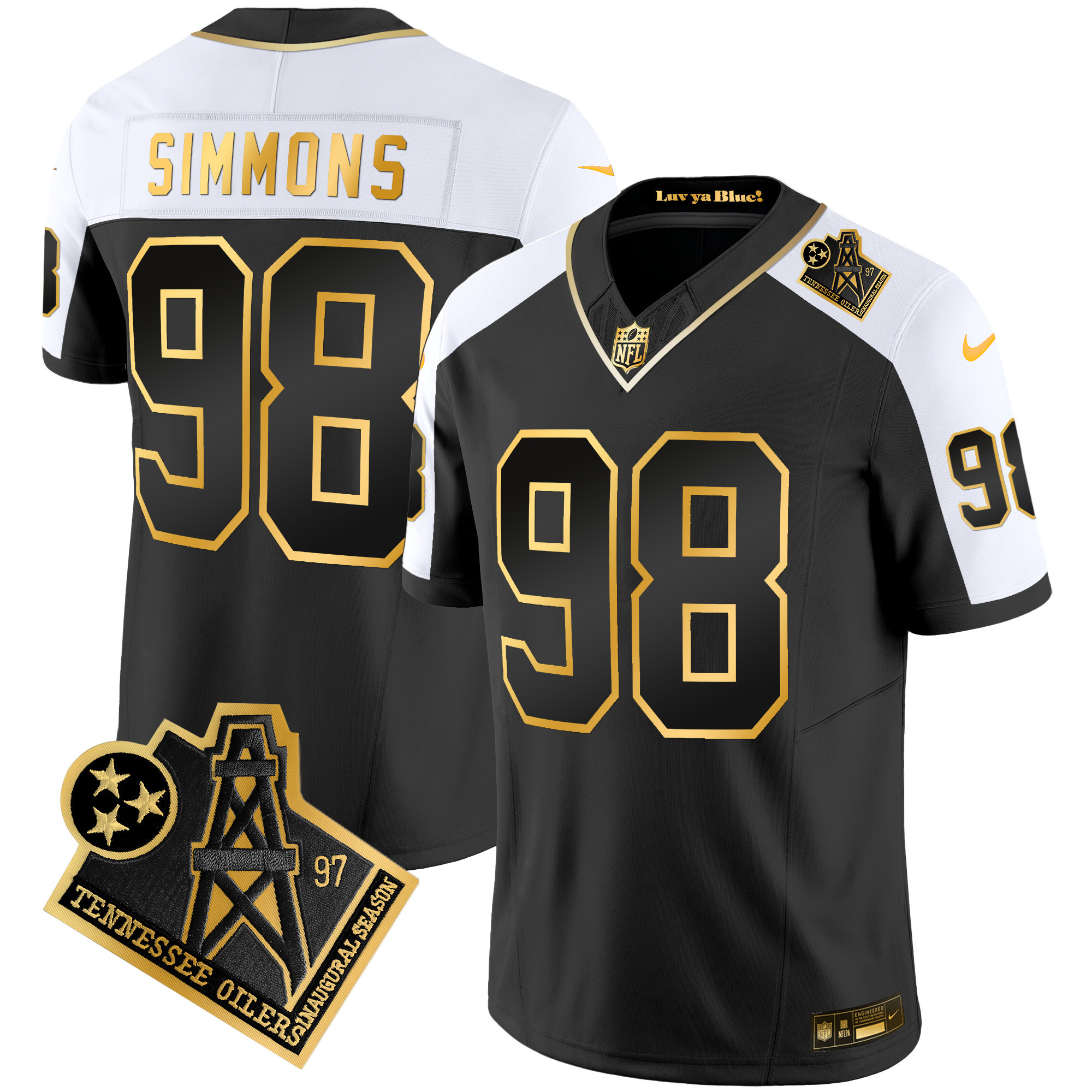 Jeffery Simmons Men's Tennessee Titans 1997 Throwback Gold Vapor Alternate Jersey - All Stitched 