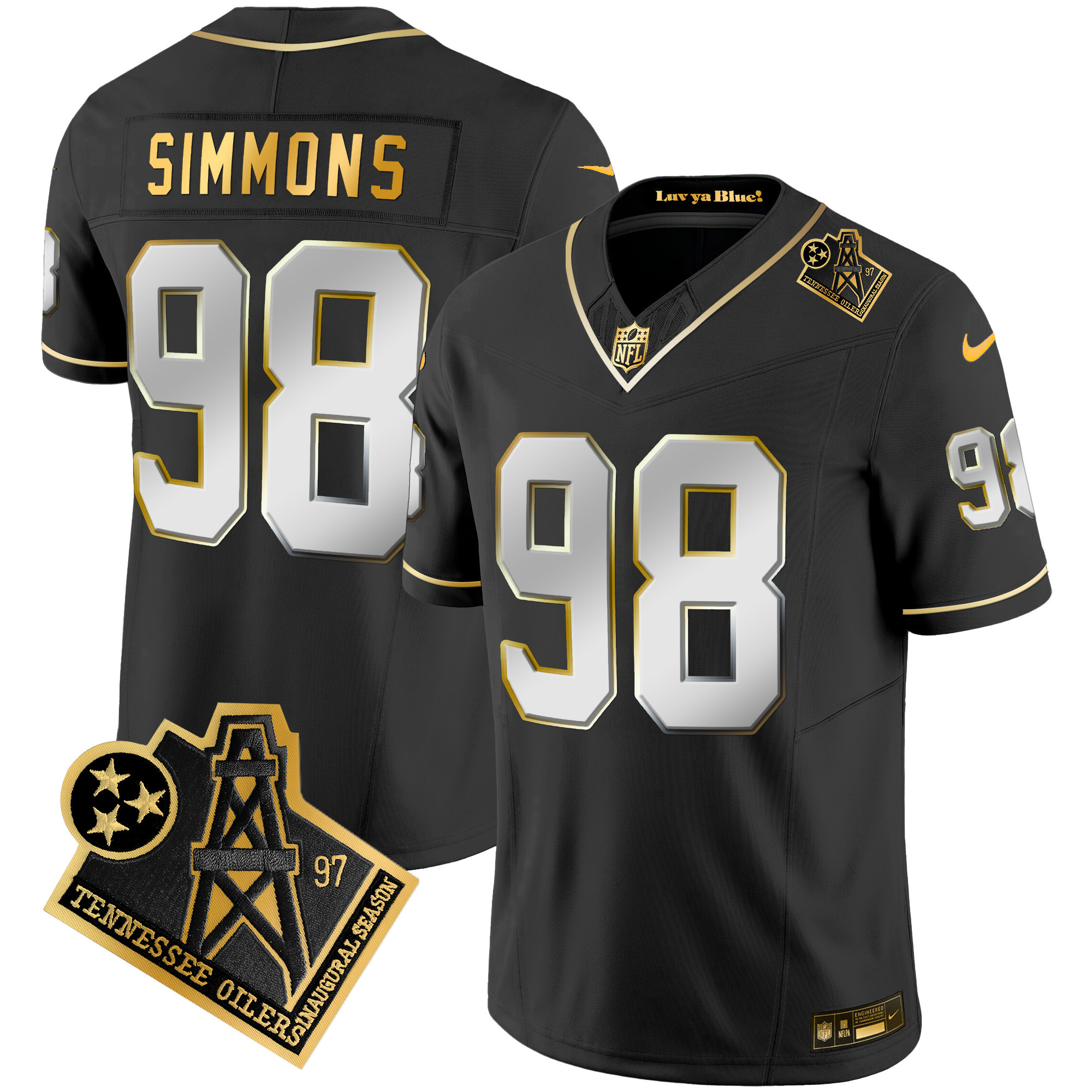 Jeffery Simmons Men's Tennessee Titans 1997 Throwback Gold Vapor Black Limited Jersey - All Stitched 