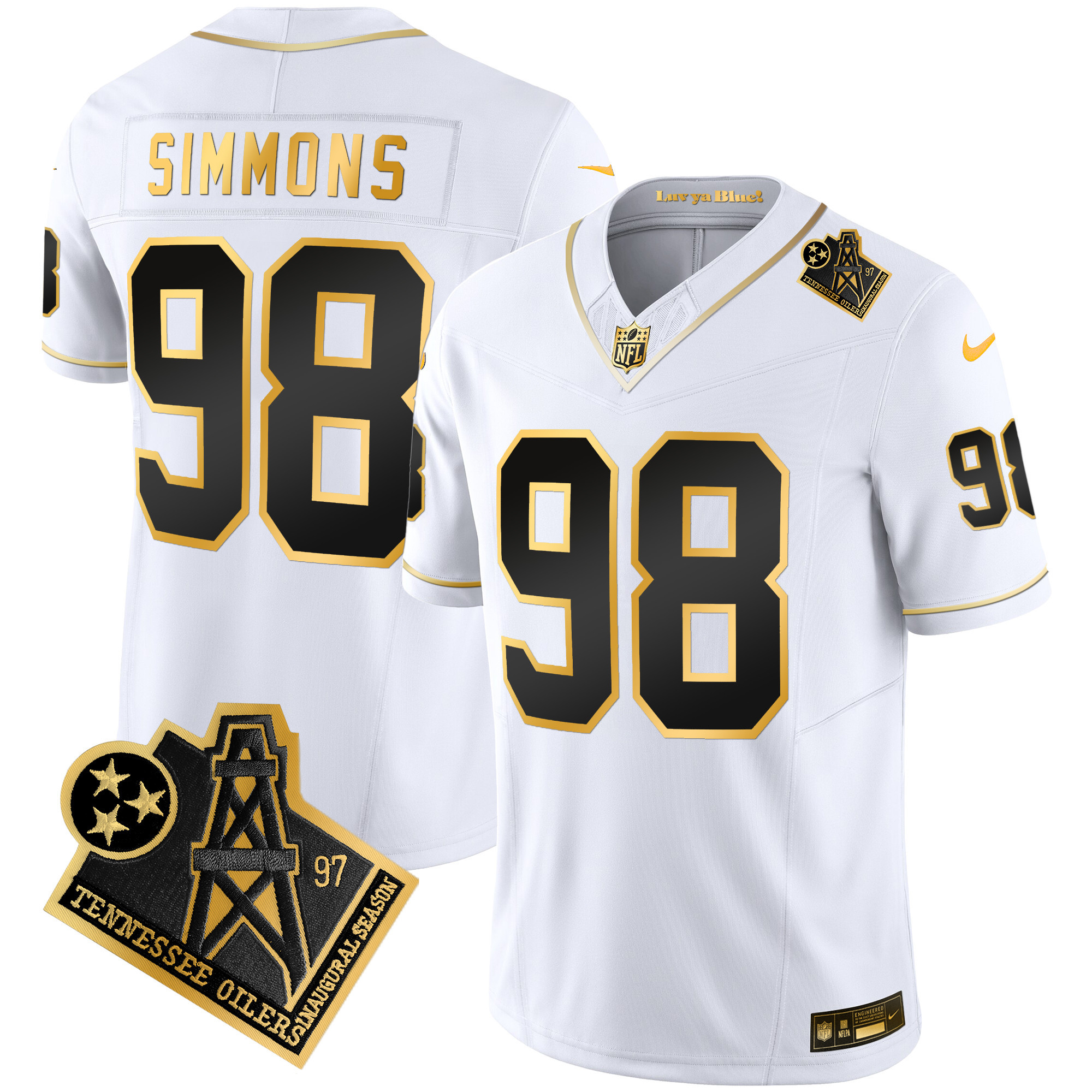 Jeffery Simmons Men's Tennessee Titans 1997 Throwback Gold Vapor White Gold Jersey - All Stitched 