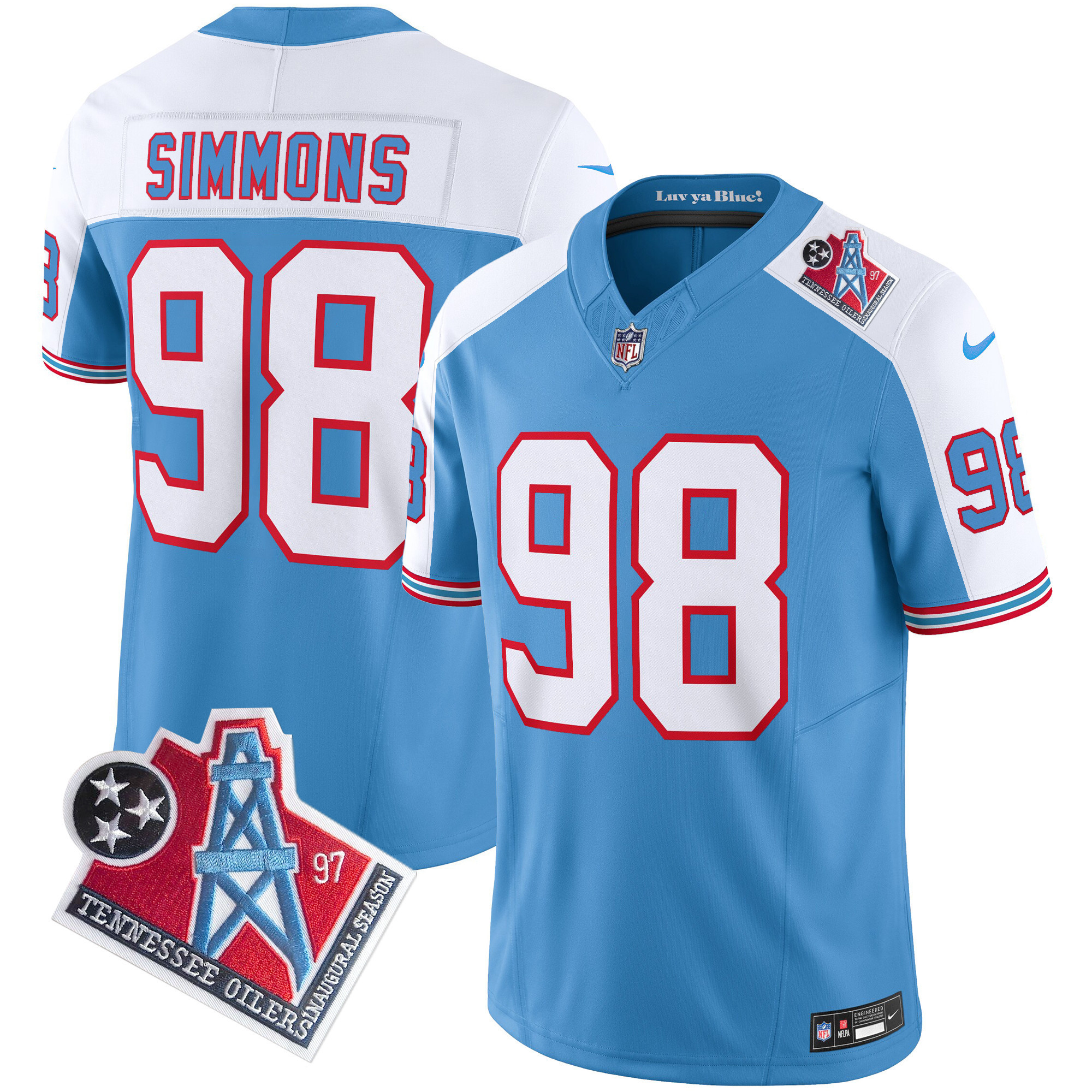 Jeffery Simmons Men's Tennessee Titans 1997 Throwback Limited Vapor Alternate Jersey - All Stitched 