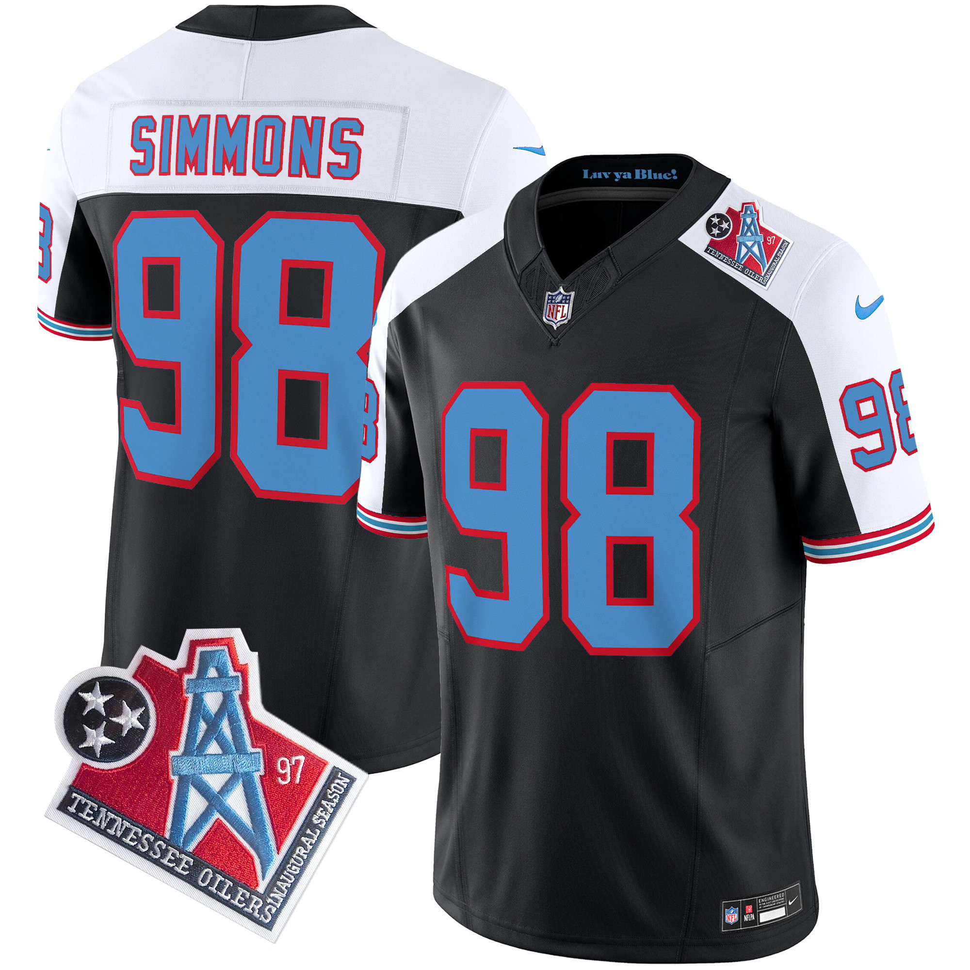 Jeffery Simmons Men's Tennessee Titans 1997 Throwback Limited Vapor Black Alternate Jersey - All Stitched 