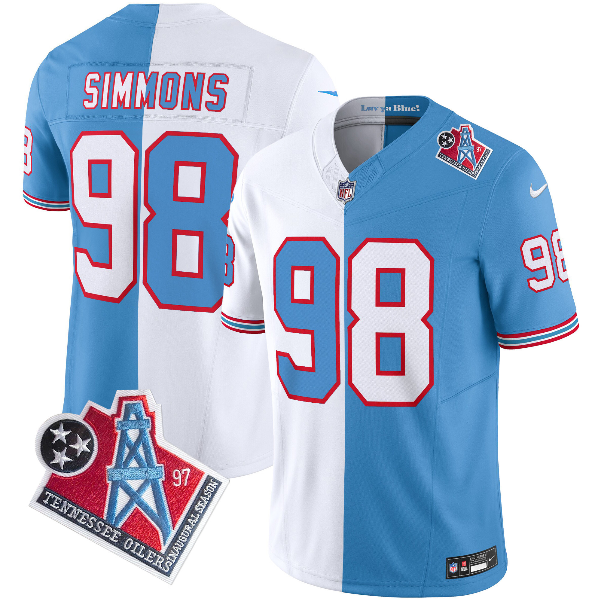 Jeffery Simmons Men's Tennessee Titans 1997 Throwback Limited Vapor Split Jersey - All Stitched 