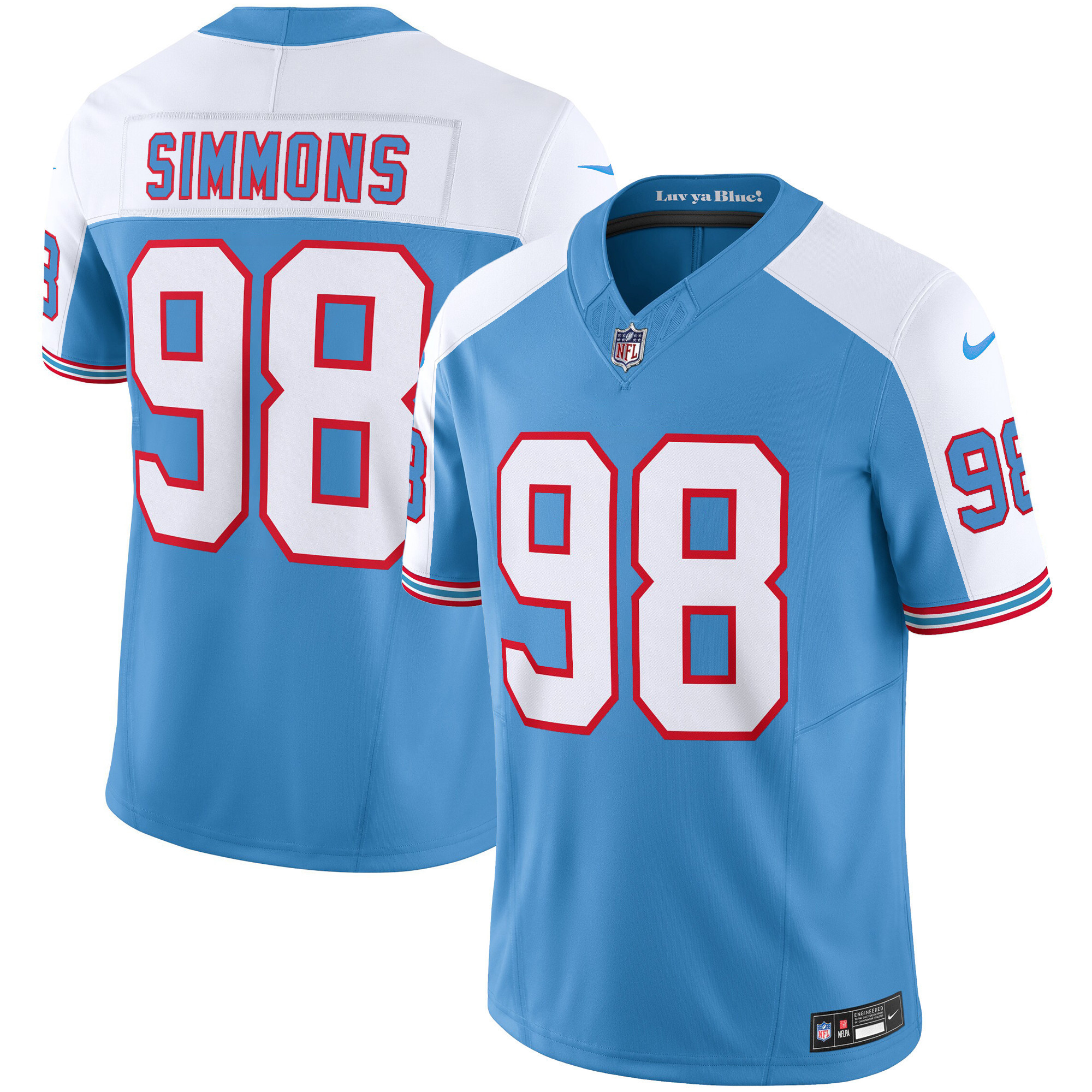 Jeffery Simmons Men's Tennessee Titans Throwback Limited Vapor Alternate Jersey - All Stitched 