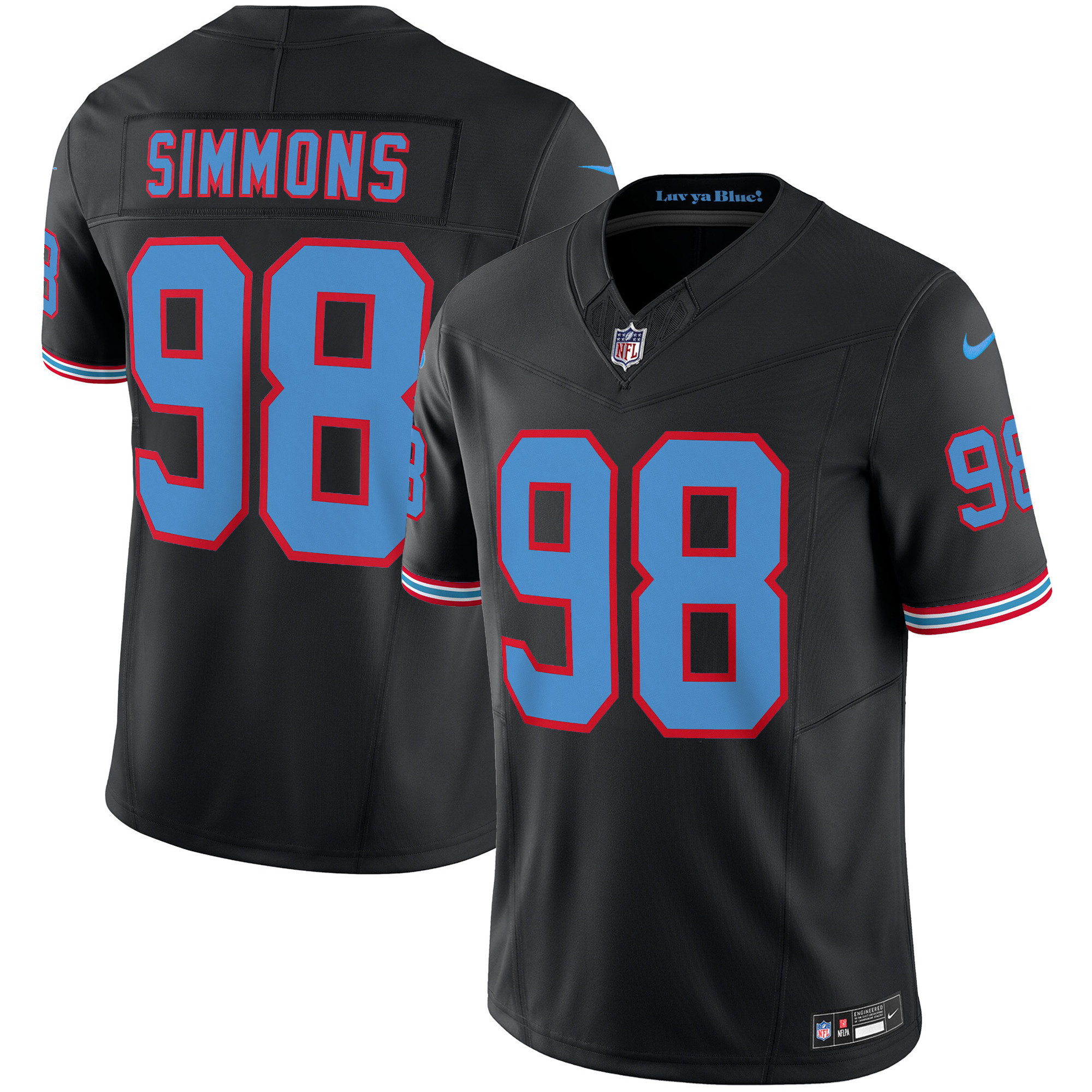 Jeffery Simmons Men's Tennessee Titans Throwback Limited Vapor Black Jersey - All Stitched 