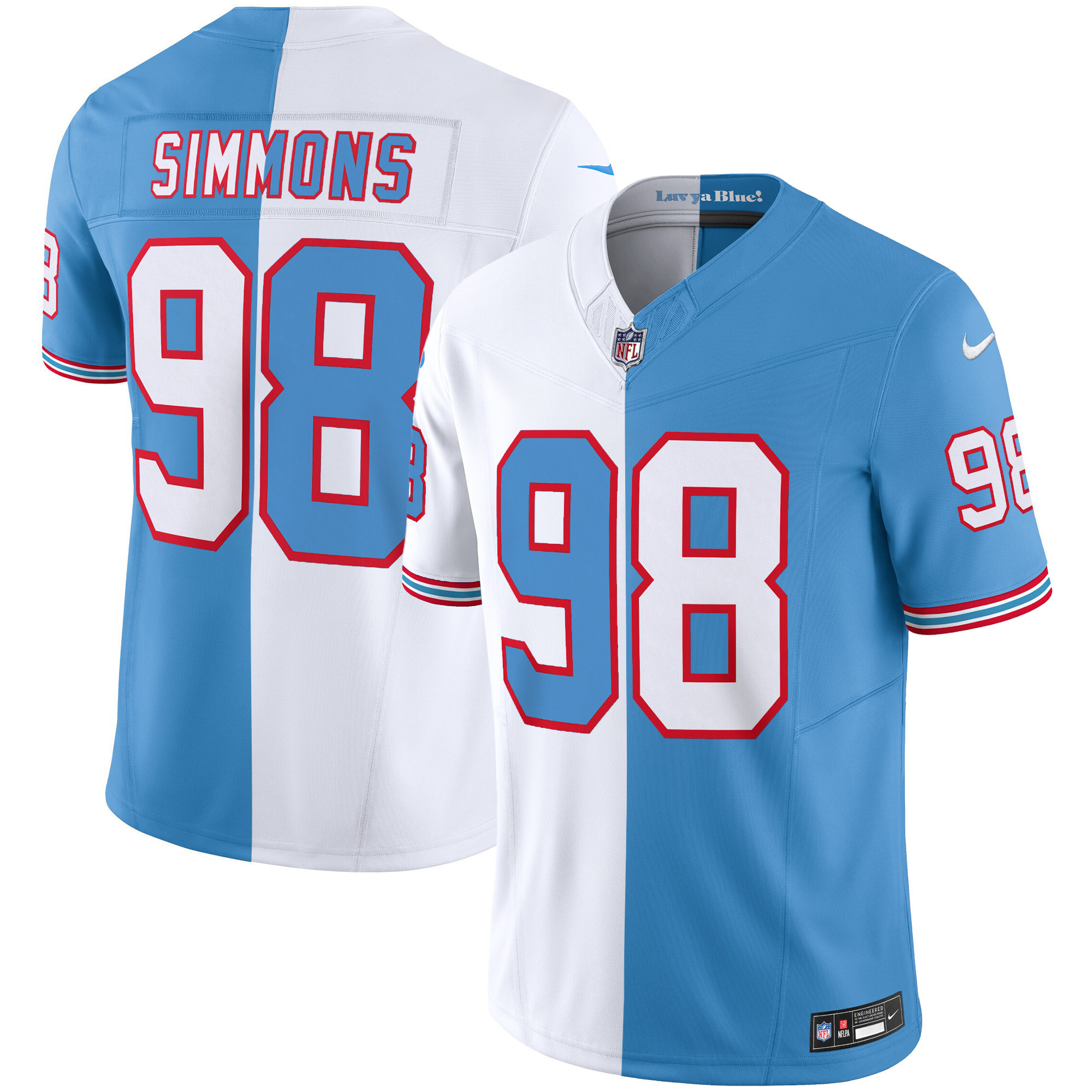 Jeffery Simmons Men's Tennessee Titans Throwback Limited Vapor Split Jersey - All Stitched 