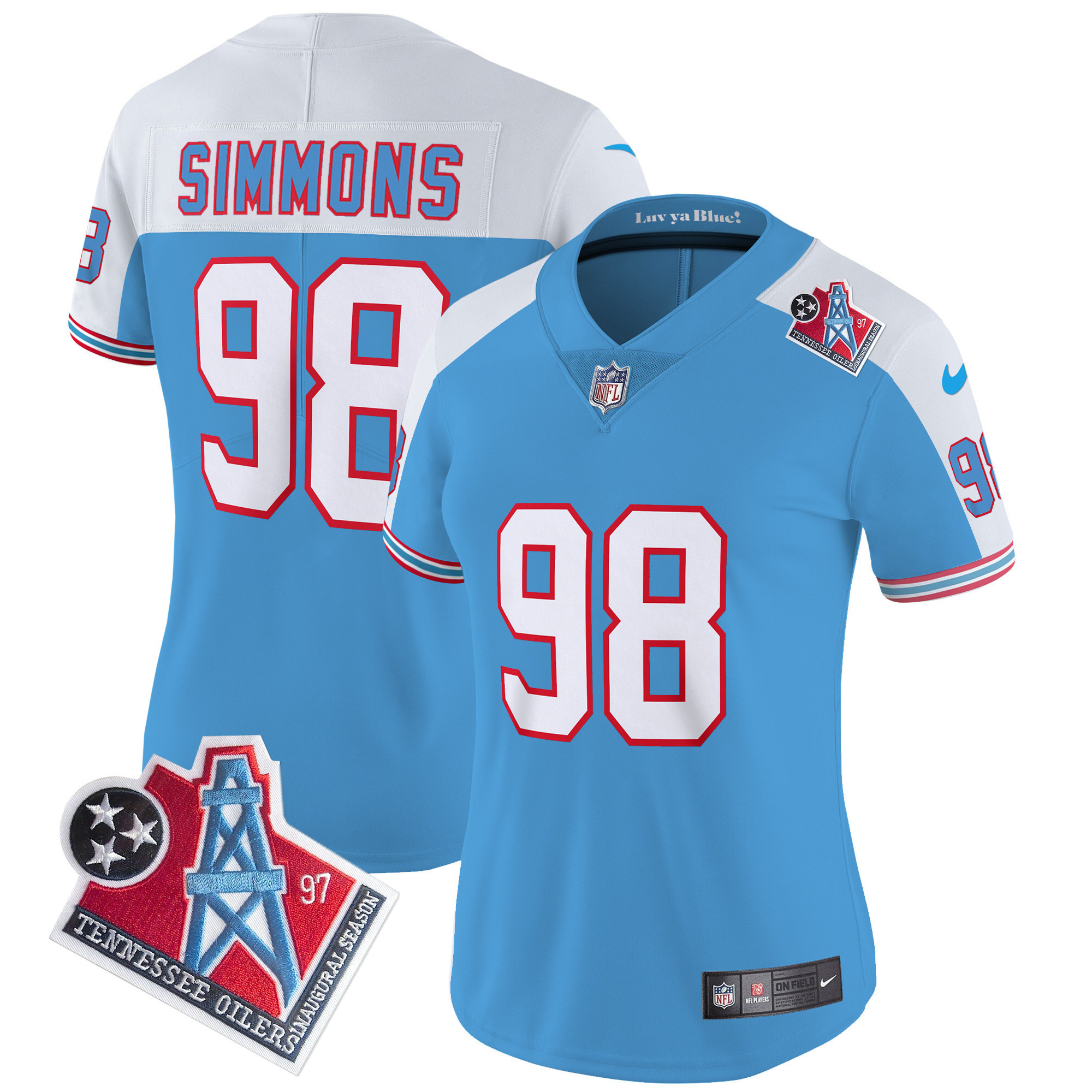 Jeffery Simmons Women's Tennessee Titans 1997 Throwback Limited Vapor Alternate Jersey - All Stitched 