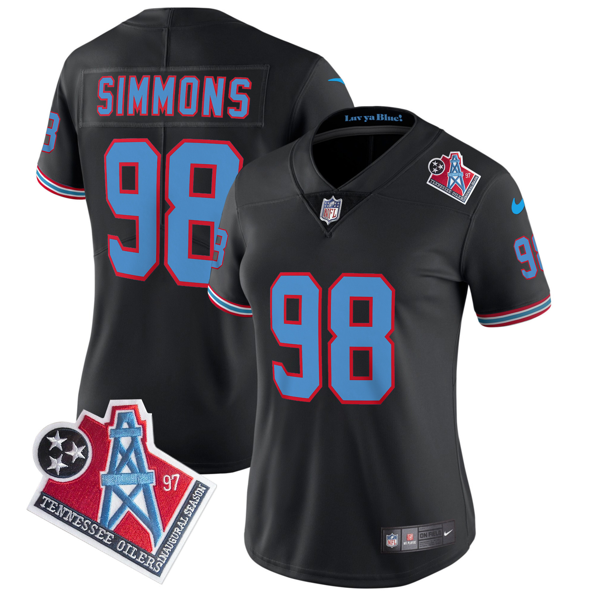 Jeffery Simmons Women's Tennessee Titans 1997 Throwback Limited Vapor Black Jersey - All Stitched 