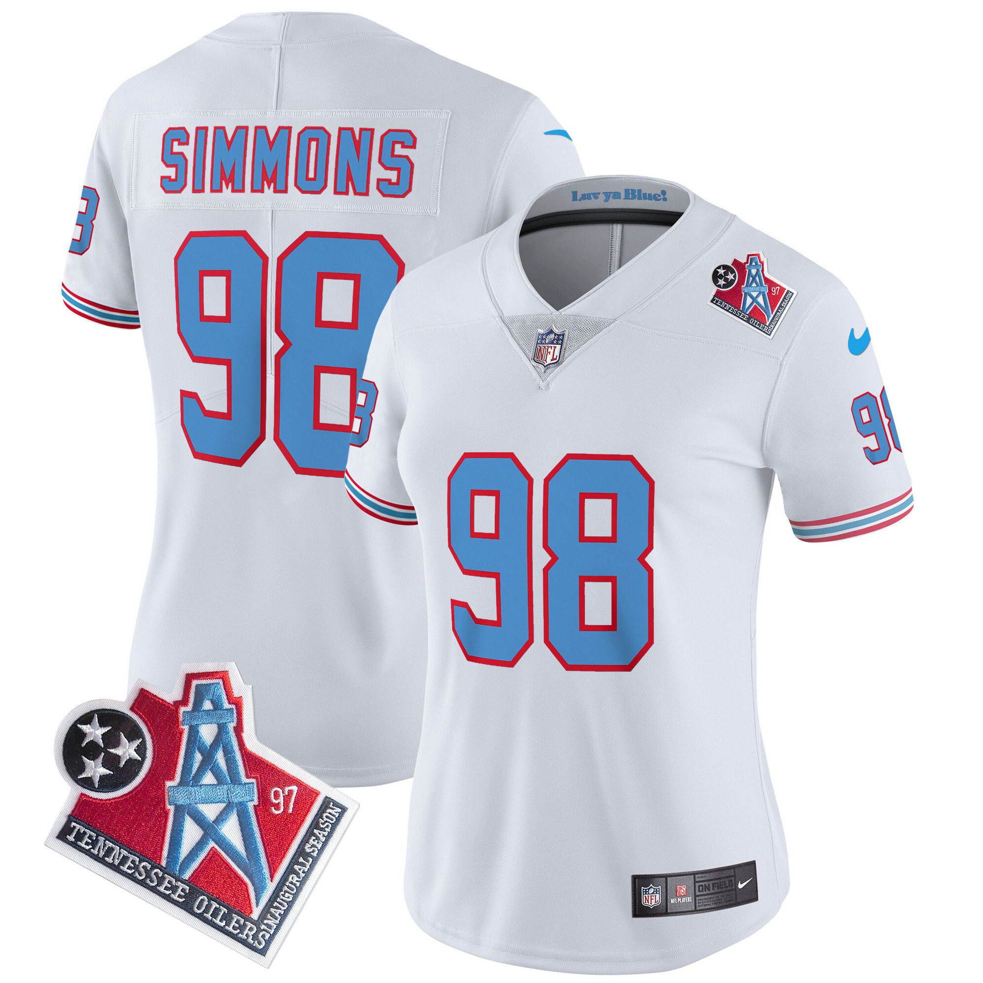Jeffery Simmons Women's Tennessee Titans 1997 Throwback Limited Vapor White Jersey - All Stitched 