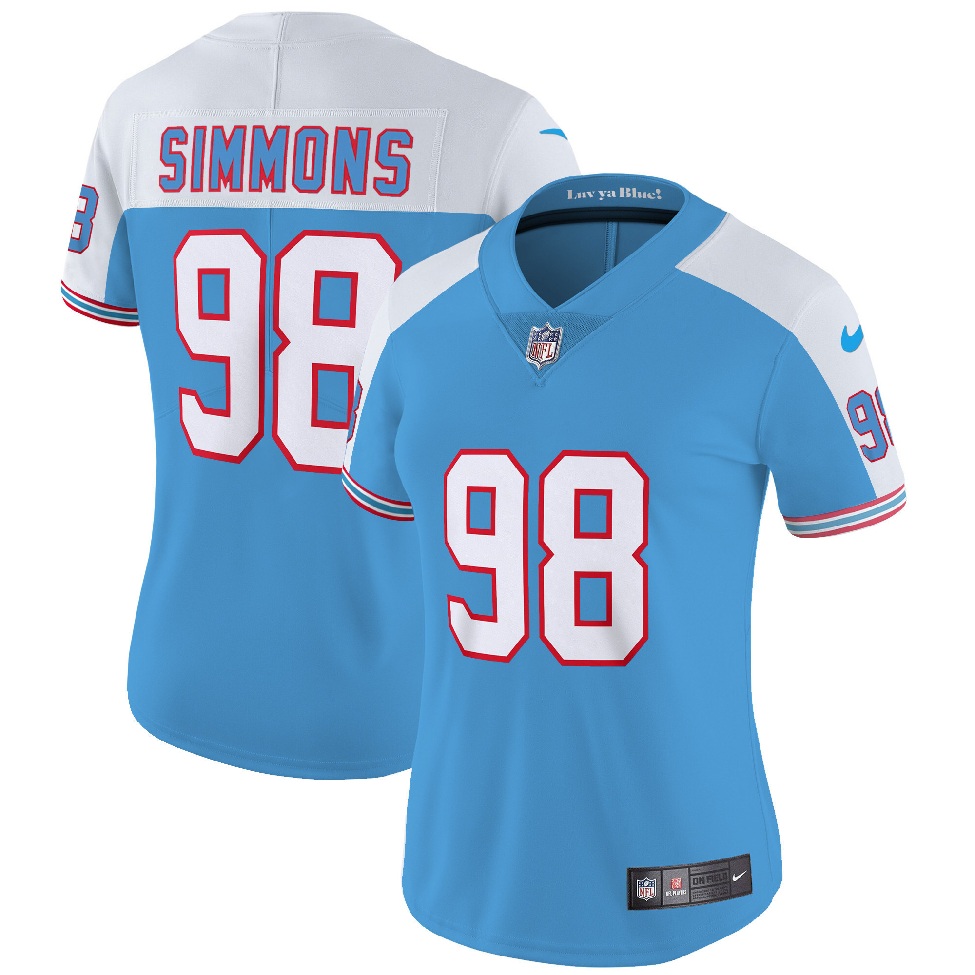 Jeffery Simmons Women's Tennessee Titans Throwback Limited Vapor Alternate Jersey - All Stitched 