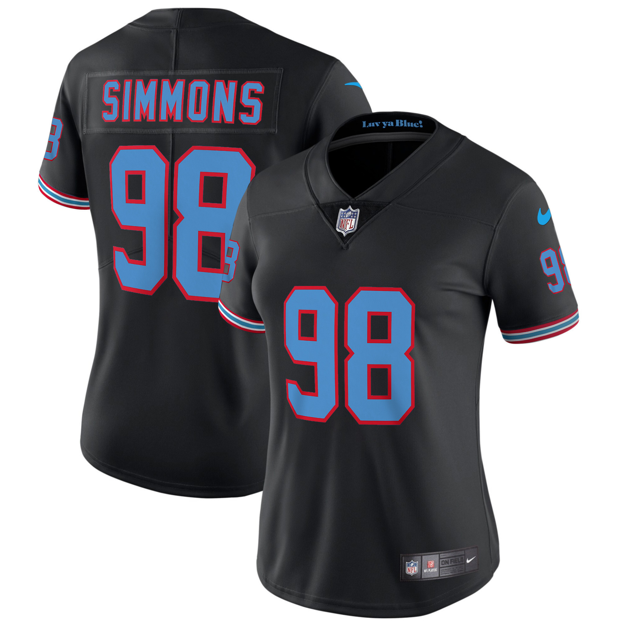 Jeffery Simmons Women's Tennessee Titans Throwback Limited Vapor Black Jersey - All Stitched 