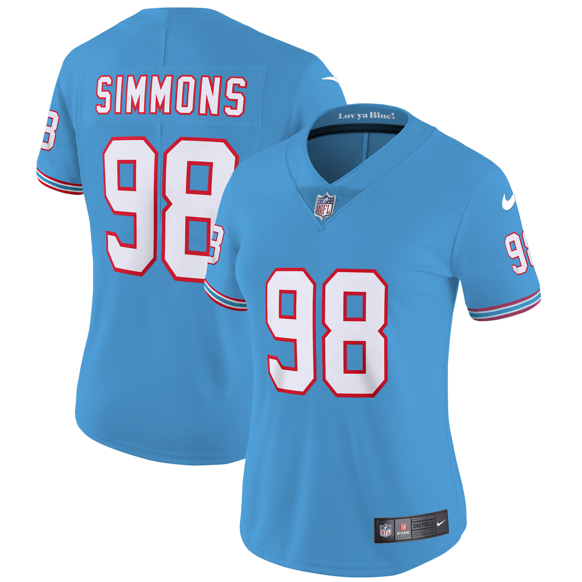 Jeffery Simmons Women's Tennessee Titans Throwback Limited Vapor Light Blue Jersey - All Stitched 