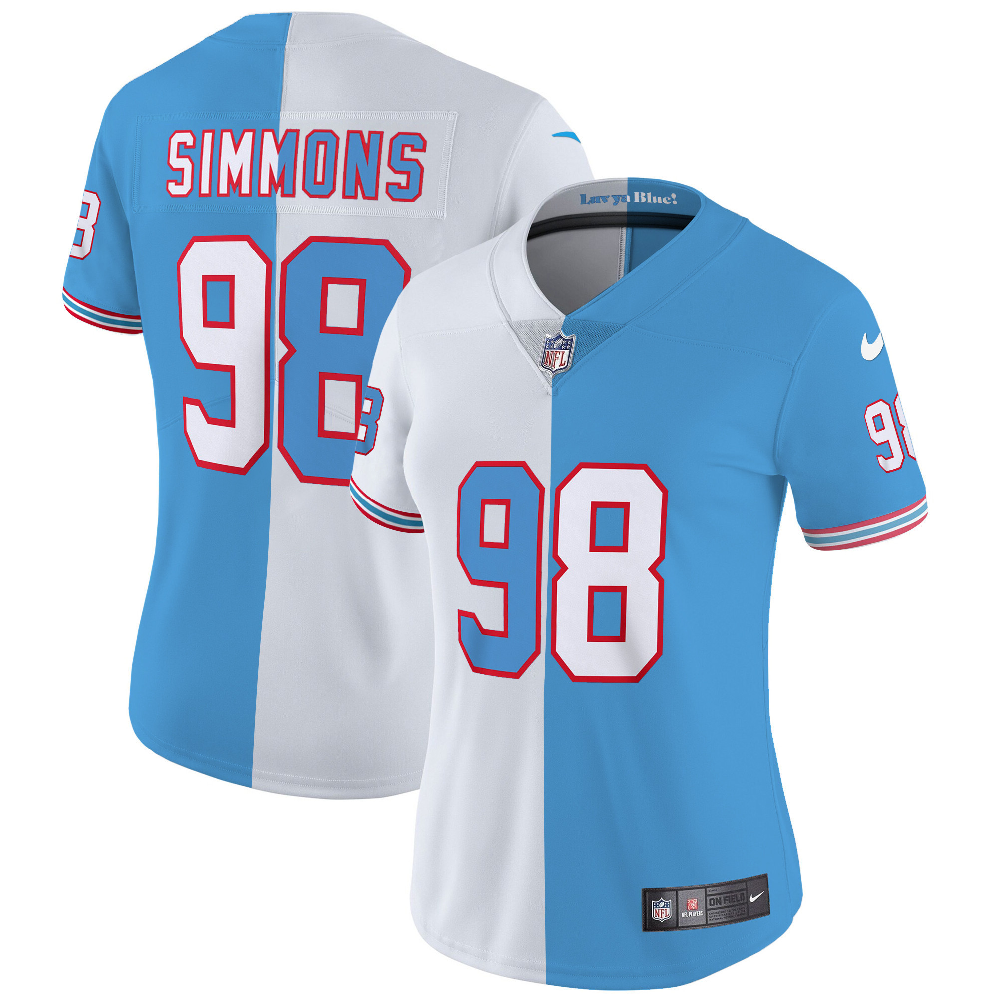 Jeffery Simmons Women's Tennessee Titans Throwback Limited Vapor Split Jersey - All Stitched 