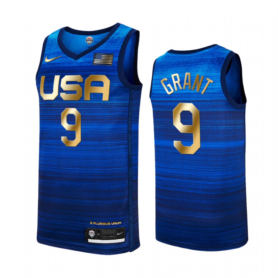 Jerami Grant USA #9 Blue 2021 Tokyo Olymipcs Gold Winner 4 Consecutive Jersey