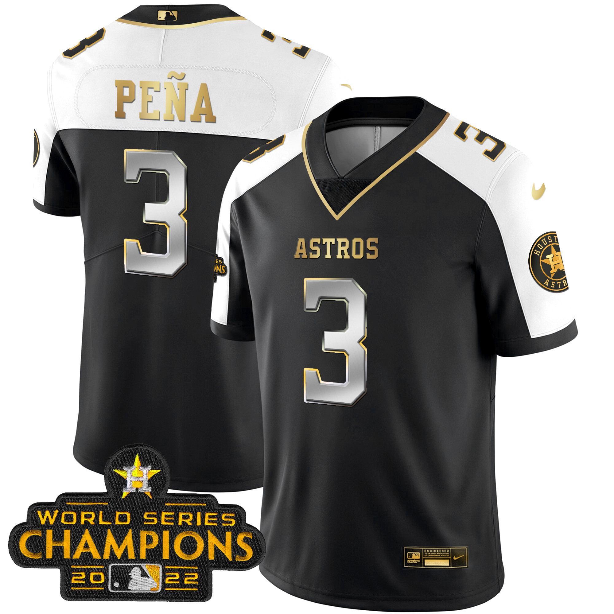 Jeremy Peña Houston Astros 2023 Champions Patch Vapor Gold Jersey - All Stitched