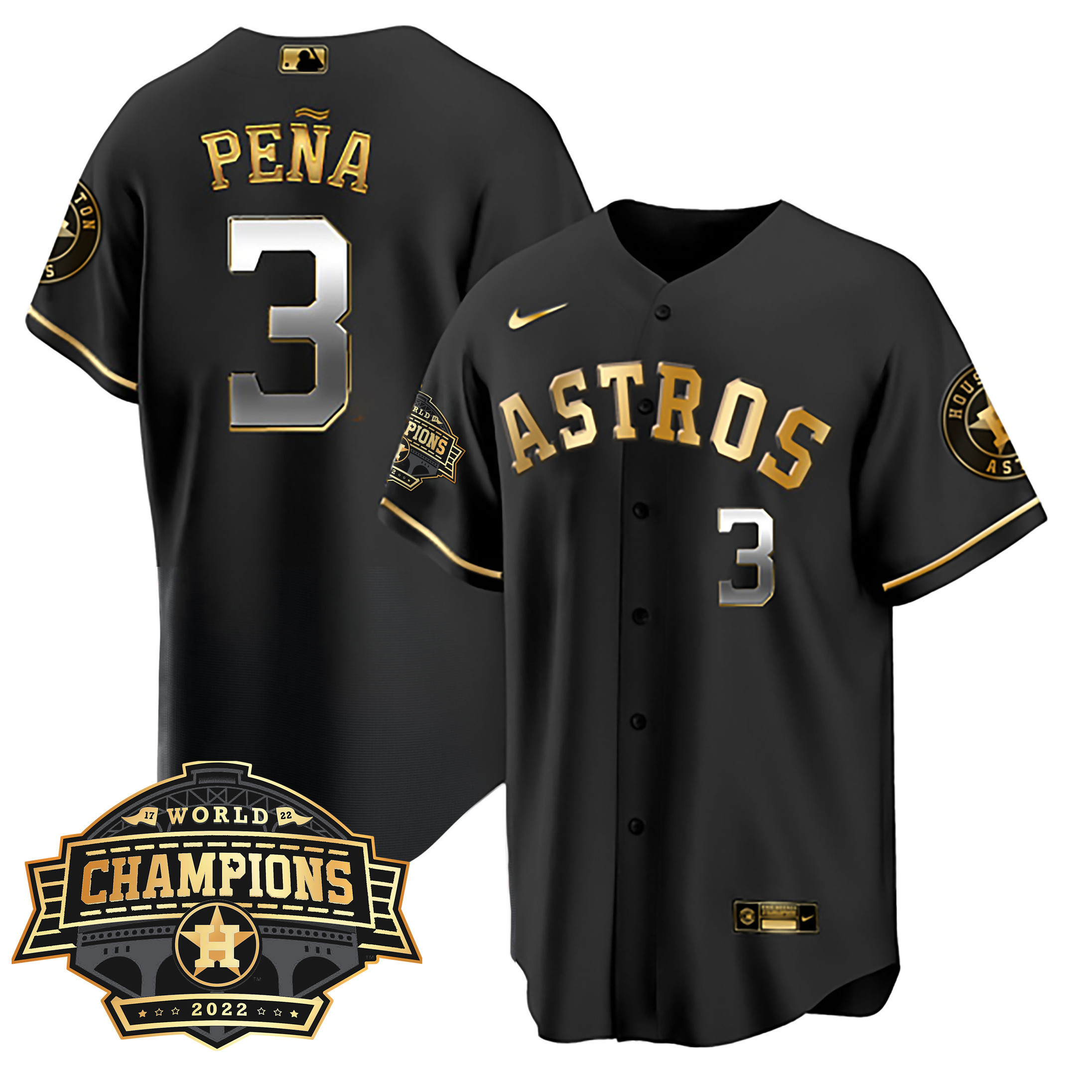 Jeremy Peña Men's Houston Astros 2022 Champions Limited Cool Black Jersey - All Stitched