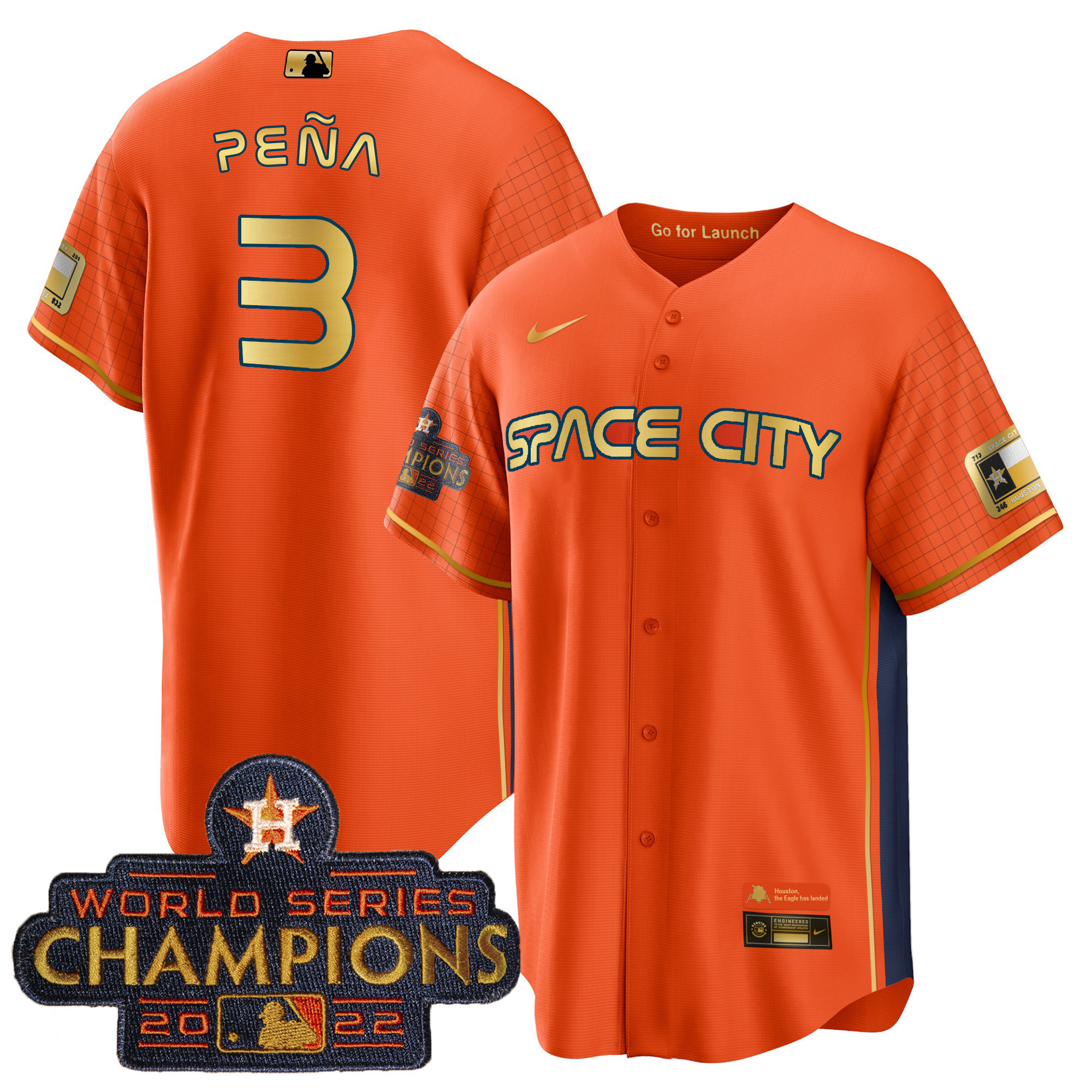 Jeremy Peña Men's Houston Astros 2023 Space City Champions Cool Special Orange Jersey - All Stitched