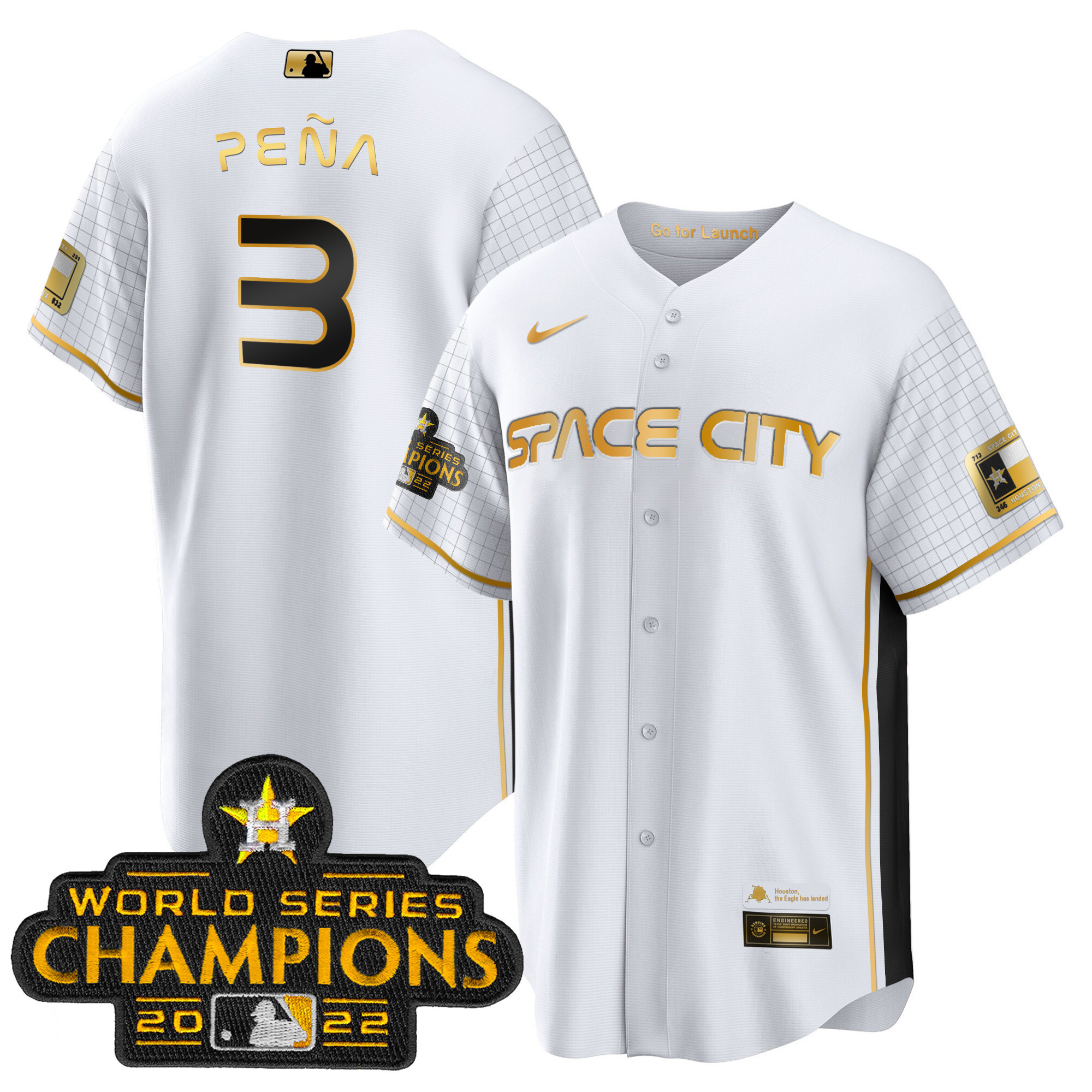 Jeremy Peña Men's Houston Astros 2023 Space City Champions Cool Special White Gold Jersey - All Stitched