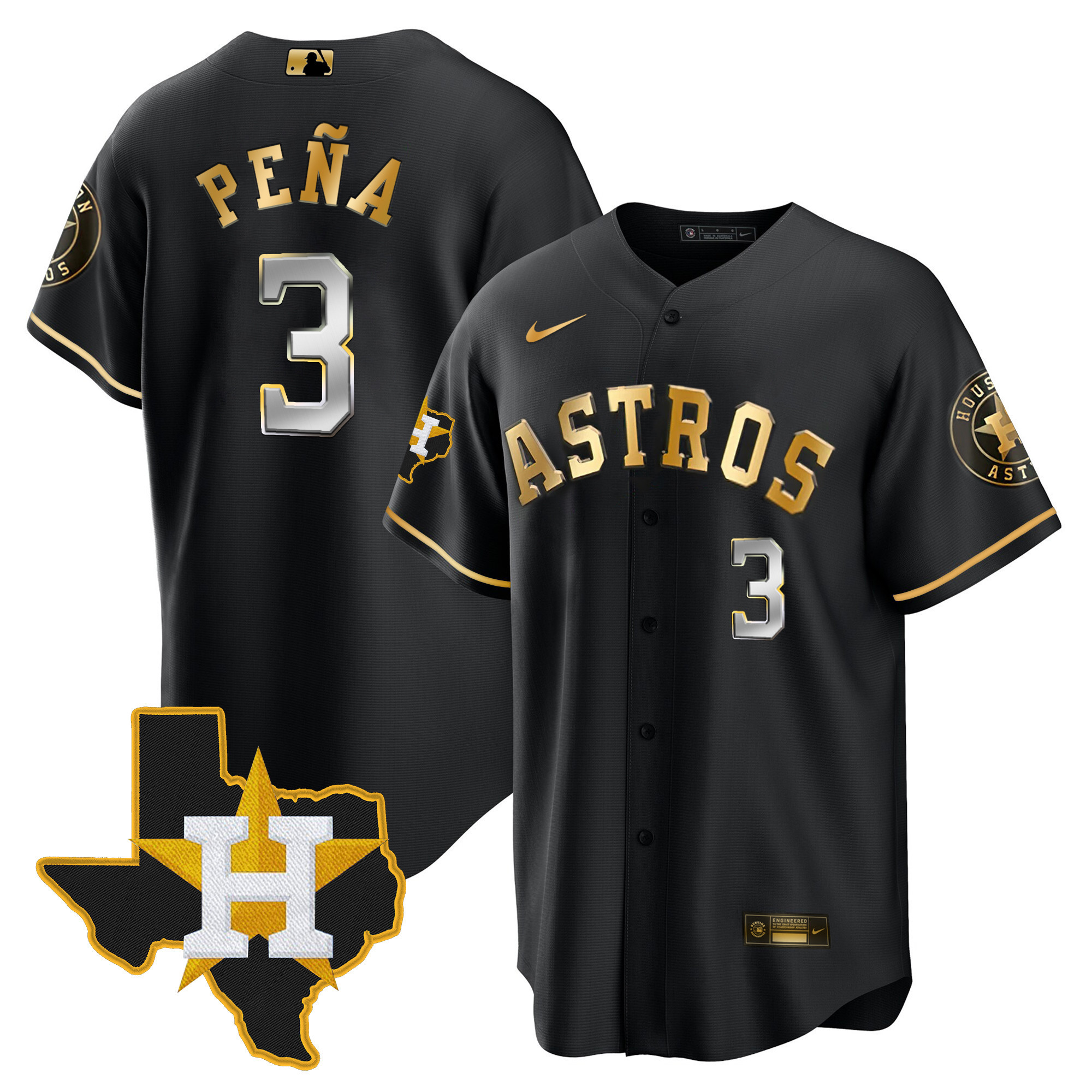 Jeremy Peña Men's Houston Astros 2024 Gold - Texas Patch Cool Black Jersey - All Stitched
