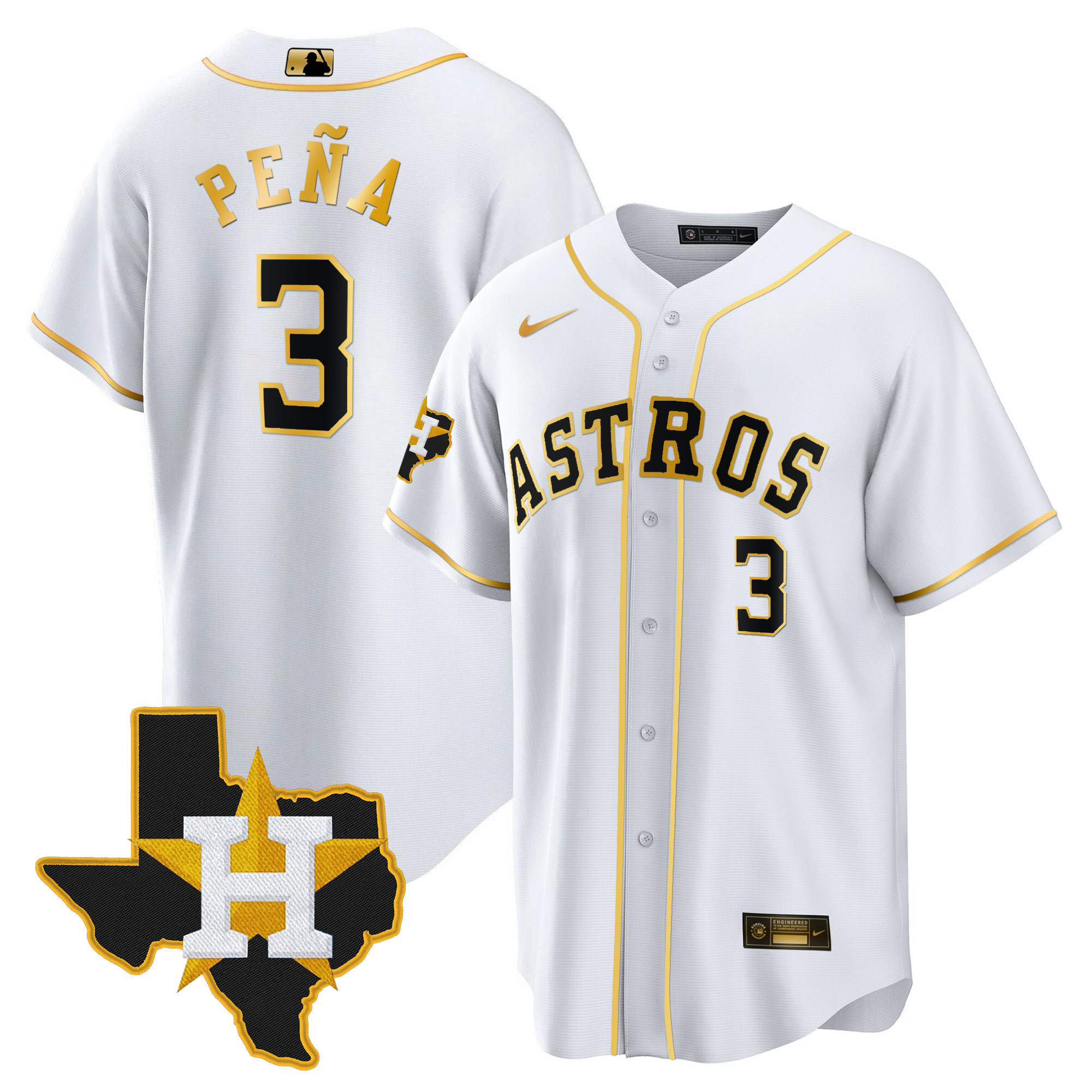Jeremy Peña Men's Houston Astros 2024 Gold - Texas Patch Cool White Jersey - All Stitched