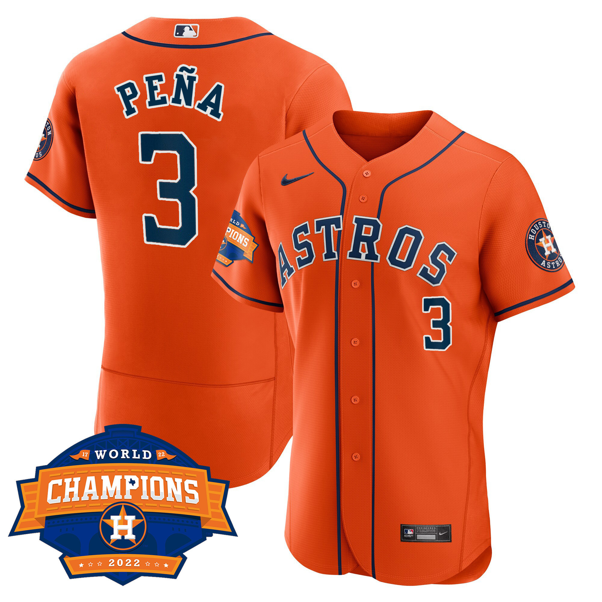 Jeremy Peña Men's Houston Astros Alternate 2022 World Series Champions Patch Limited Flex Base Jersey - All Stitched