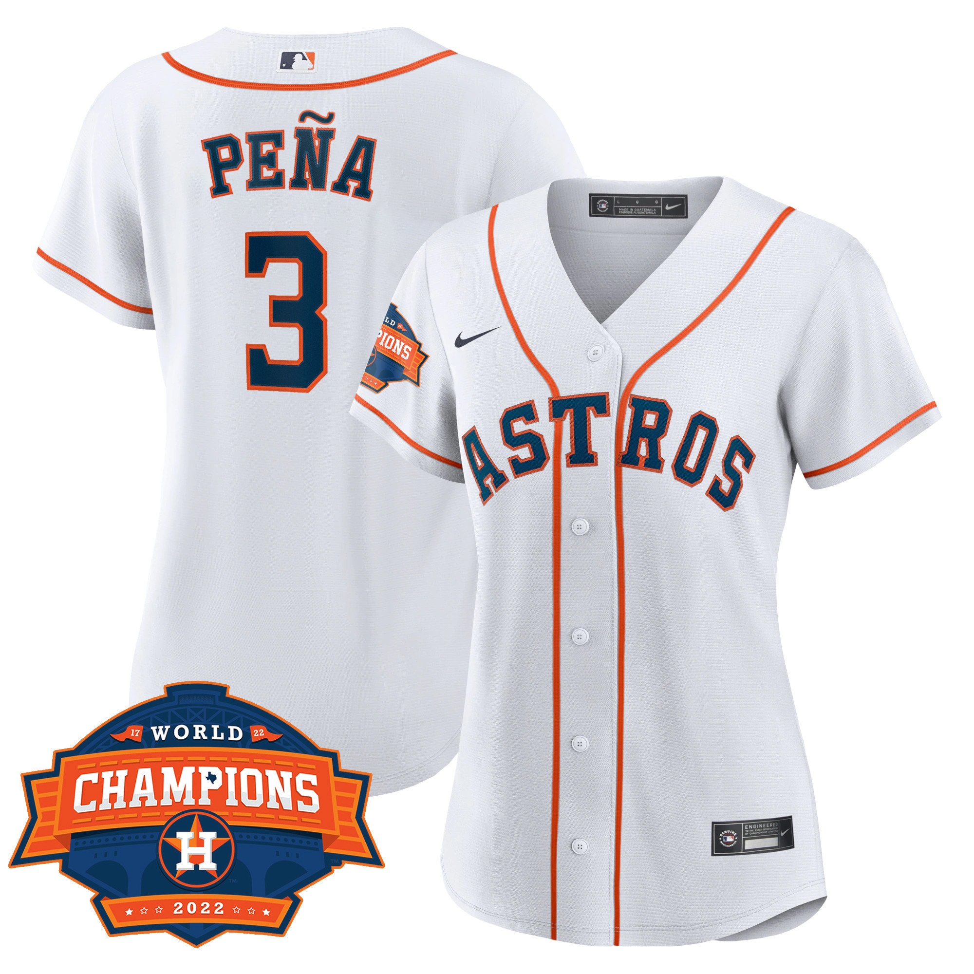Jeremy Peña Women's Houston Astros 2022 World Series Champions Patch Limited Cool Home Jersey - All Stitched