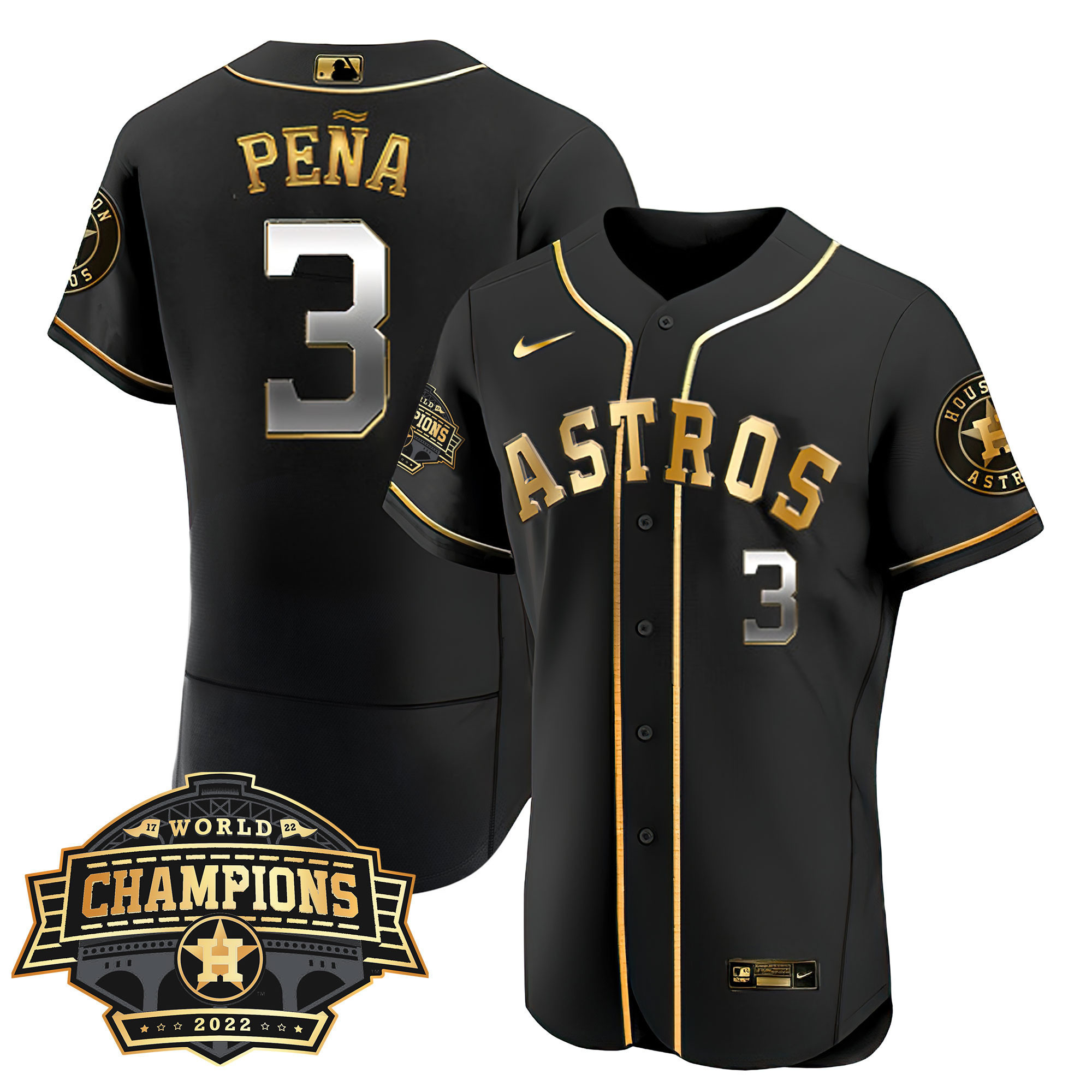 Jeremy Peña Youth's Houston Astros 2022 World Series Champions Patch Limited Flex Black Jersey - All Stitched